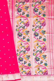 Berry Pink Apurva Silk Paithani Saree with Round gold zari butti, Multi colour Muniya border, Multi Pallu and Brocade blouse