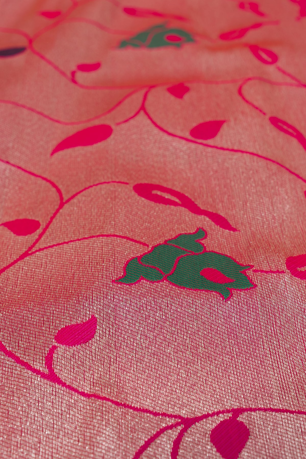 Berry Pink Apurva Silk Paithani Saree with Round gold zari butti, Multi colour Muniya border, Multi Pallu and Brocade blouse