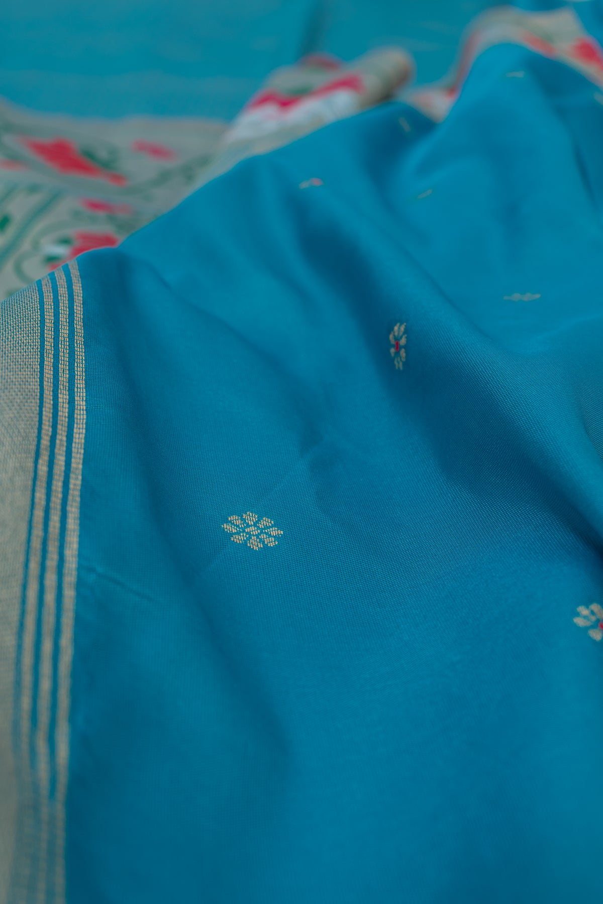 Neelamani Blue Apurva Silk Paithani Saree with Star Meena butti, and Rajhans Pallu