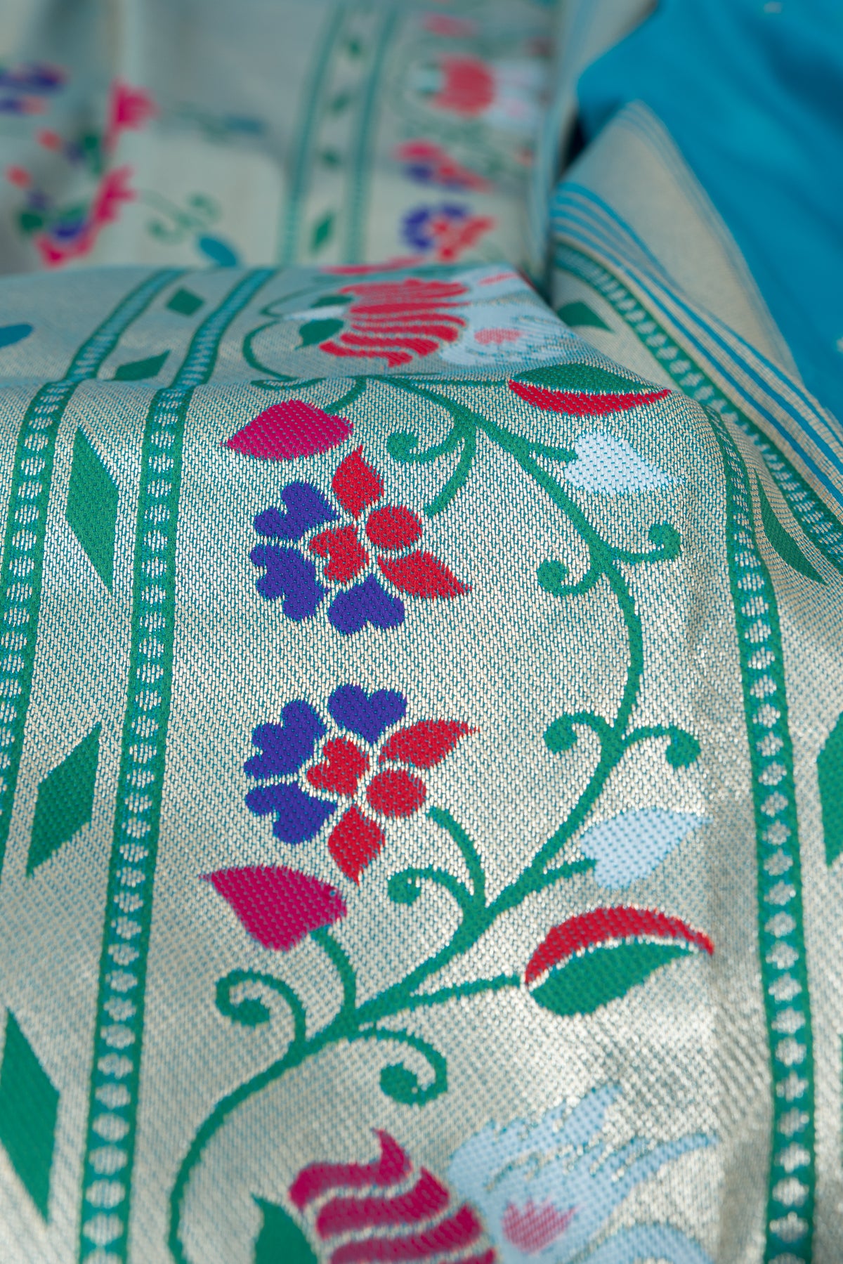 Neelamani Blue Apurva Silk Paithani Saree with Star Meena butti, and Rajhans Pallu