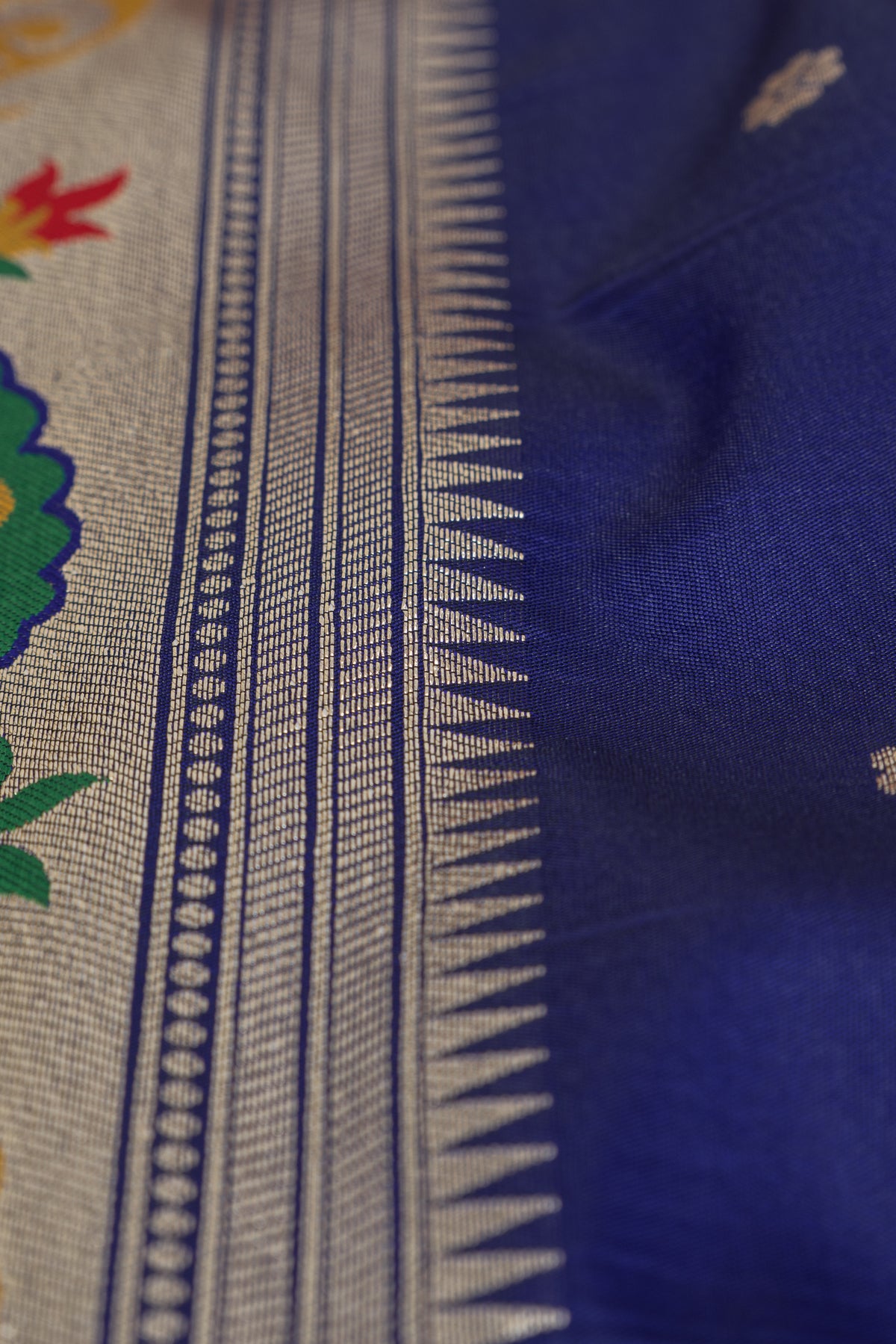 Royal Purple Apurva Silk Paithani Saree with Sitaara butti, Muniya border and Resham threadwork Floral Pallu