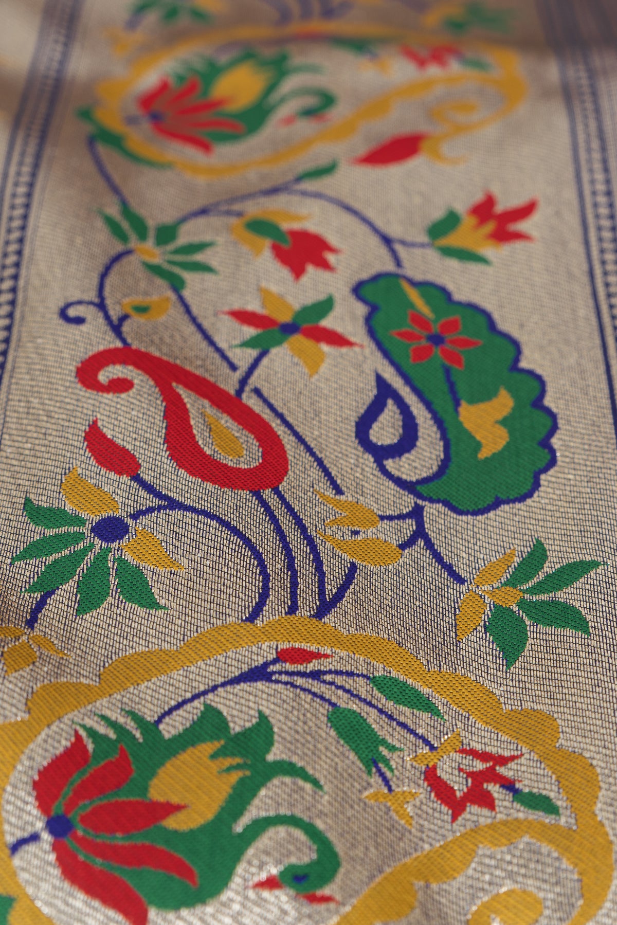 Royal Purple Apurva Silk Paithani Saree with Sitaara butti, Muniya border and Resham threadwork Floral Pallu