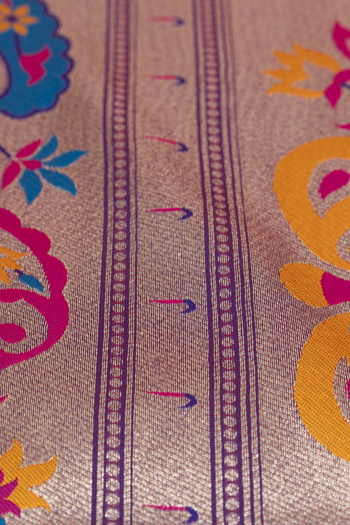 Plum Purple Apurva Silk Paithani Saree with Sitaara butti, Muniya border and Resham threadwork Floral Pallu