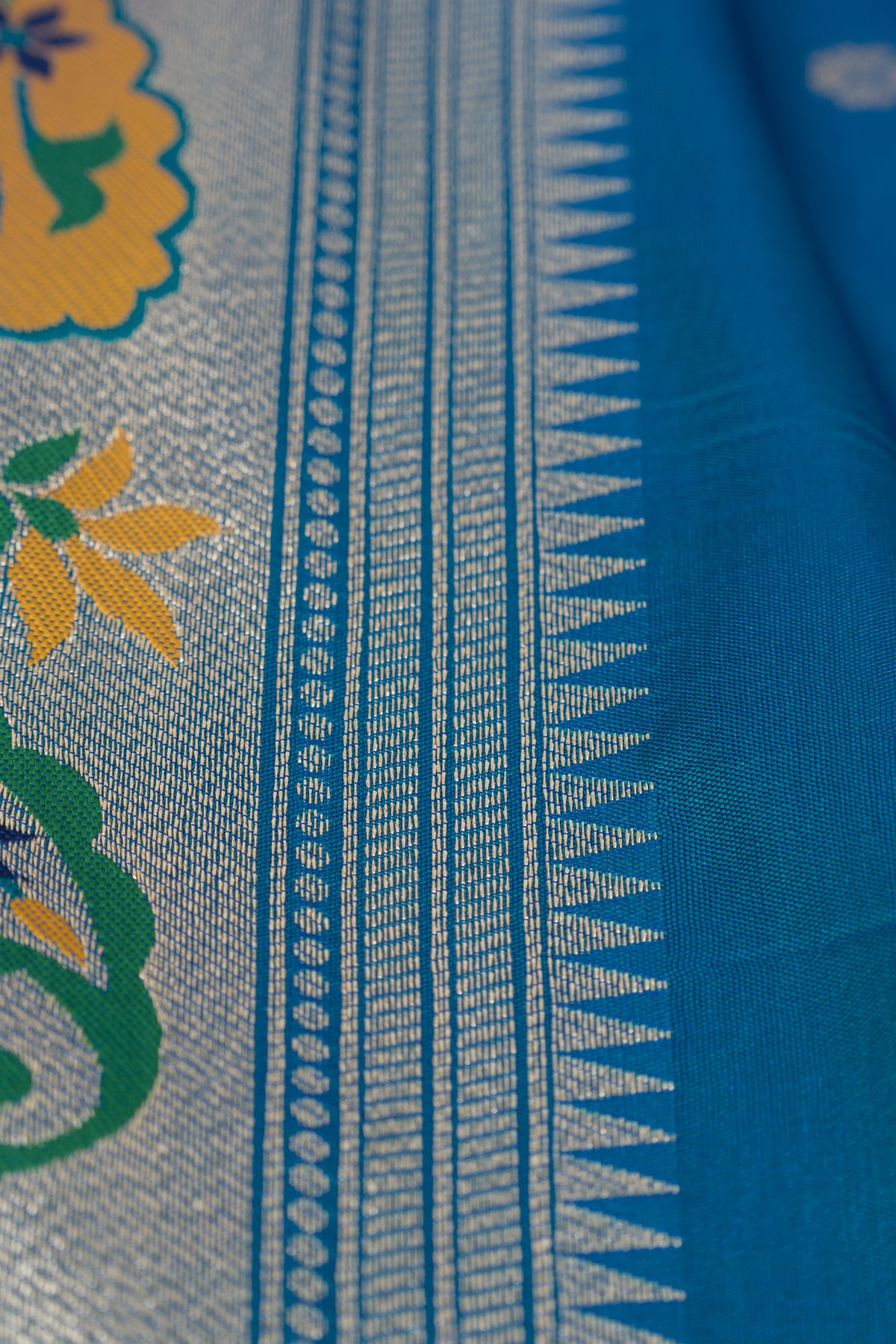 Morpankhi Blue Apurva Silk Paithani Saree with Sitaara butti, Muniya border and Resham threadwork Floral Pallu