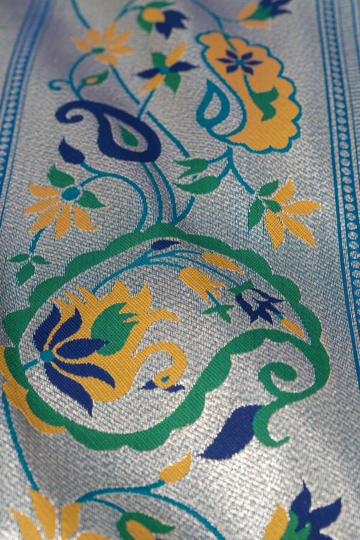 Morpankhi Blue Apurva Silk Paithani Saree with Sitaara butti, Muniya border and Resham threadwork Floral Pallu