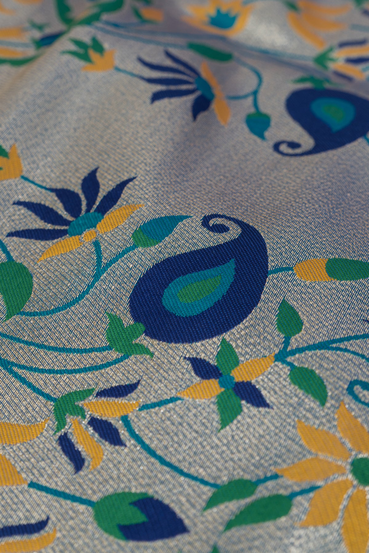 Morpankhi Blue Apurva Silk Paithani Saree with Sitaara butti, Muniya border and Resham threadwork Floral Pallu