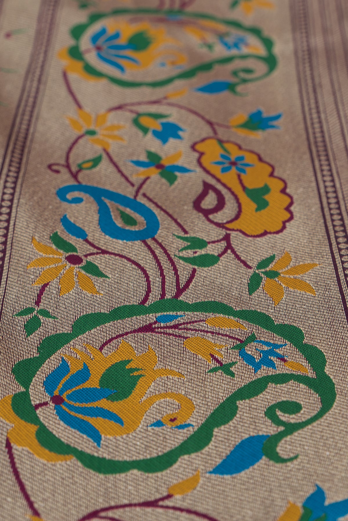 Wine Apurva Silk Paithani Saree with Sitaara butti, Muniya border and Resham threadwork Floral Pallu