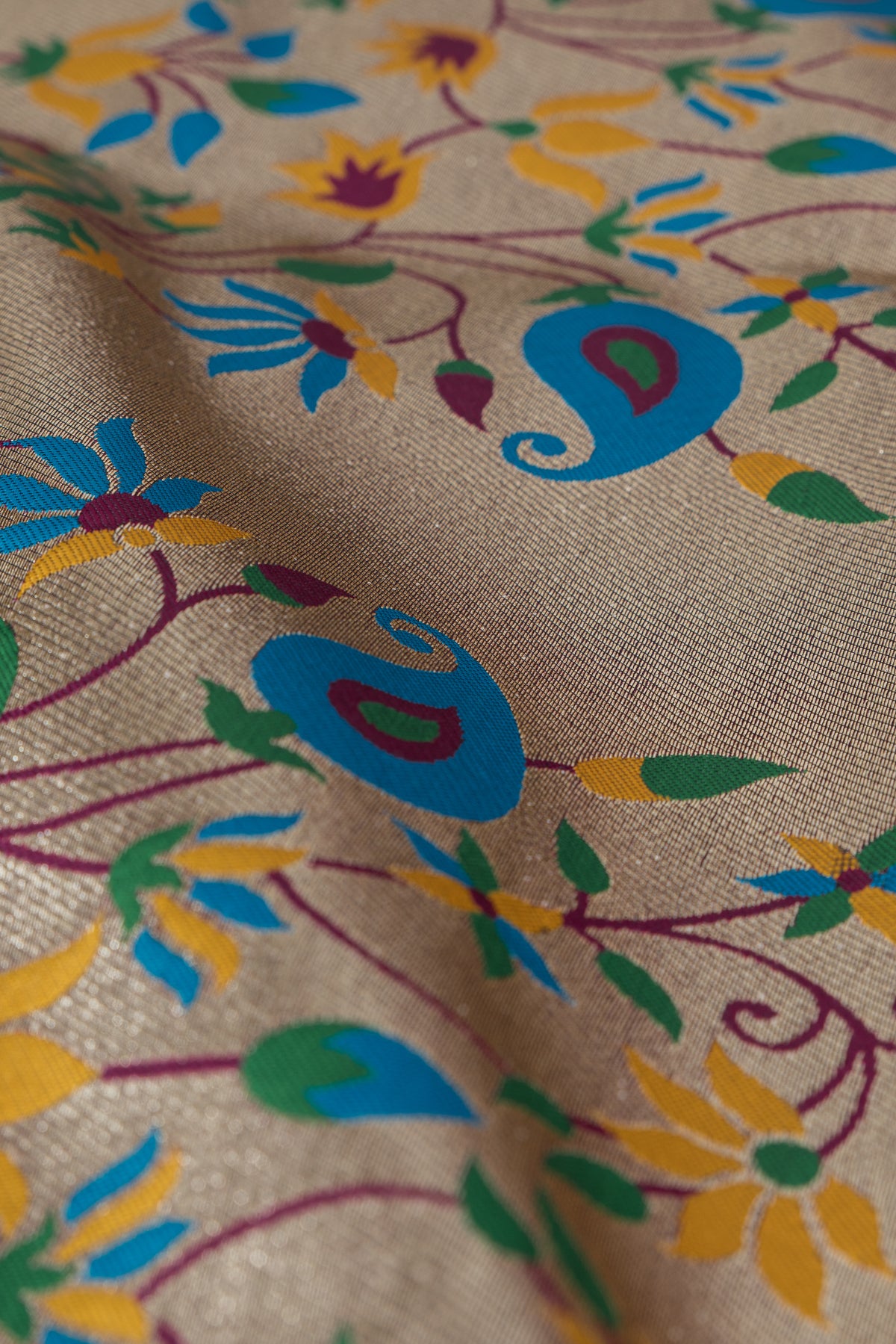 Wine Apurva Silk Paithani Saree with Sitaara butti, Muniya border and Resham threadwork Floral Pallu