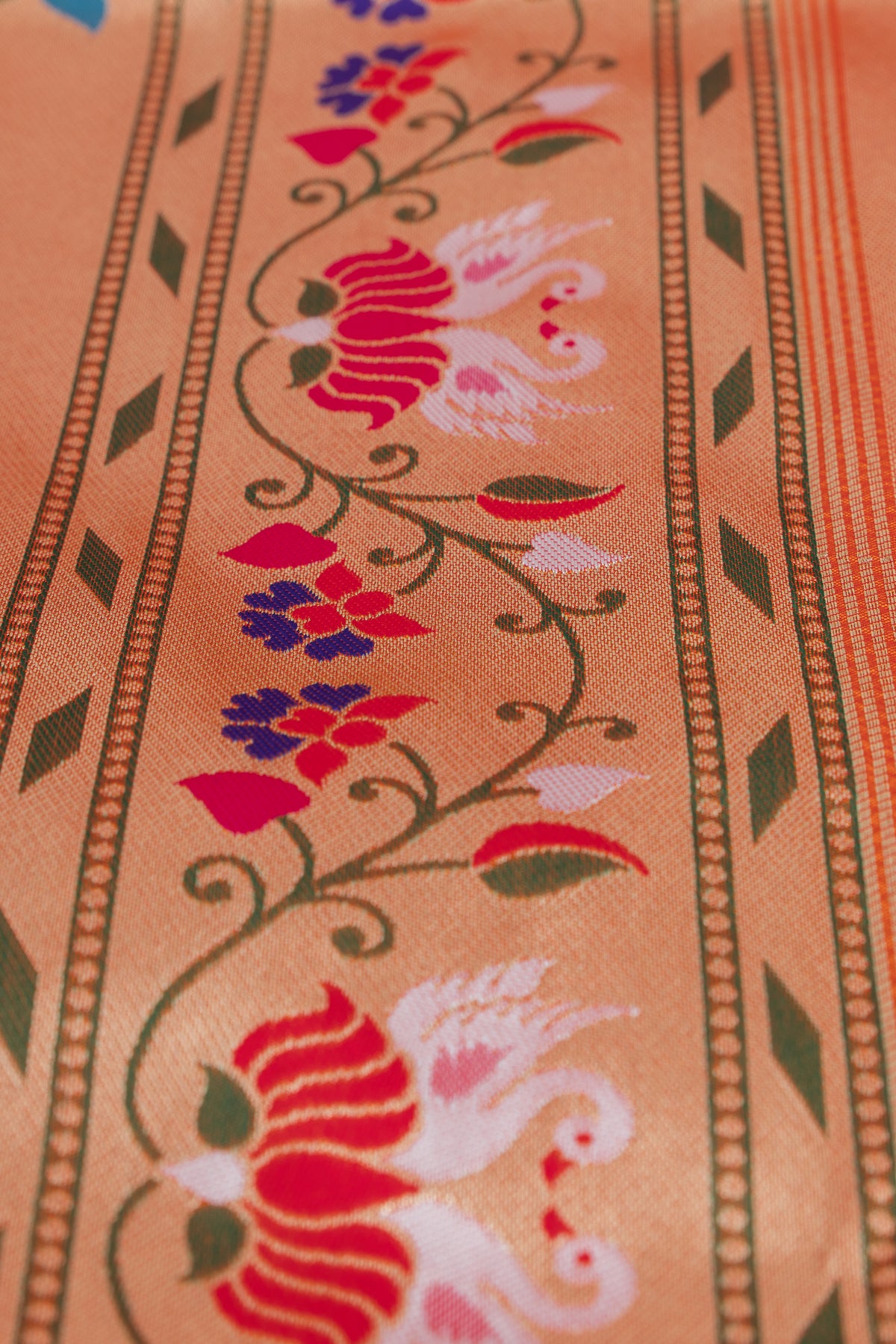 Kesari Orange Apurva Silk Paithani Saree with Star Meena butti, and Rajhans Pallu