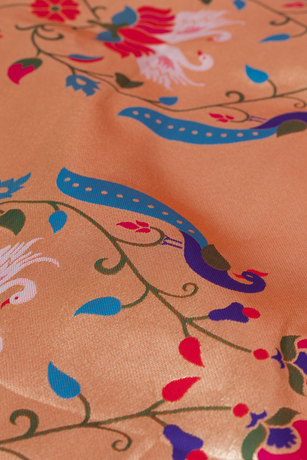 Kesari Orange Apurva Silk Paithani Saree with Star Meena butti, and Rajhans Pallu