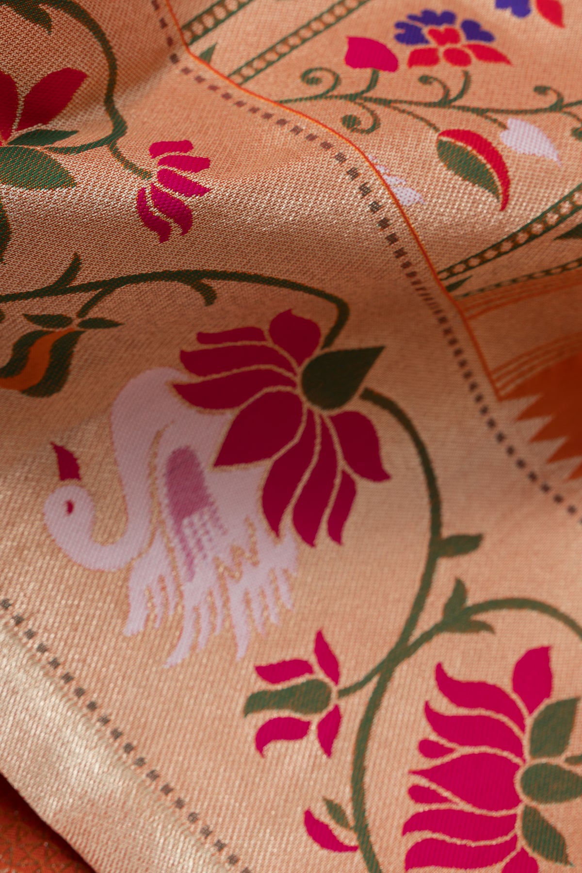 Kesari Orange Apurva Silk Paithani Saree with Star Meena butti, and Rajhans Pallu