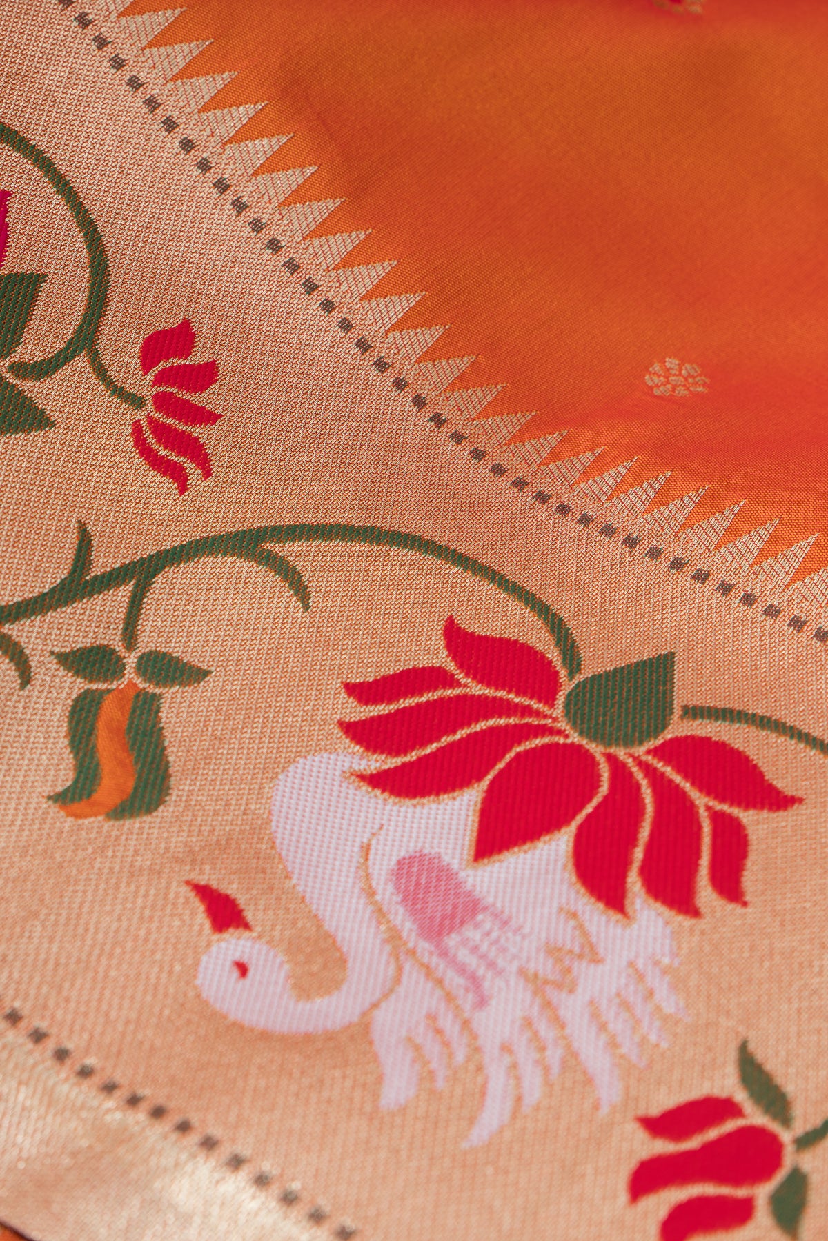 Kesari Orange Apurva Silk Paithani Saree with Star Meena butti, and Rajhans Pallu