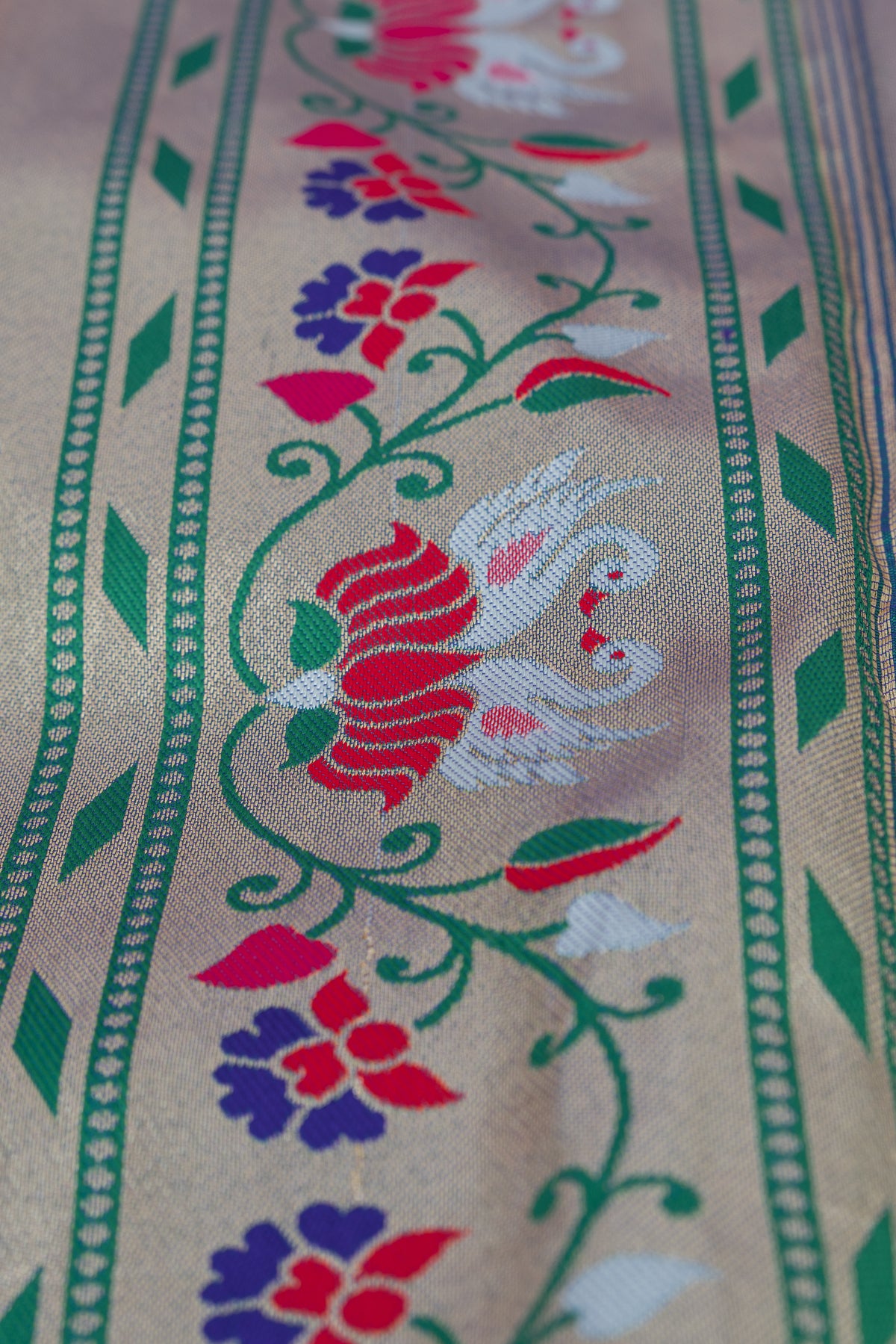 Morpankhi Blue Apurva Silk Paithani Saree with Star Meena butti, and Rajhans Pallu