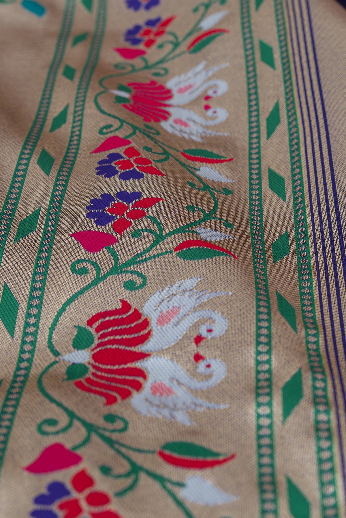 Purple Apurva Silk Paithani Saree with Star Meena butti, and Rajhans Pallu