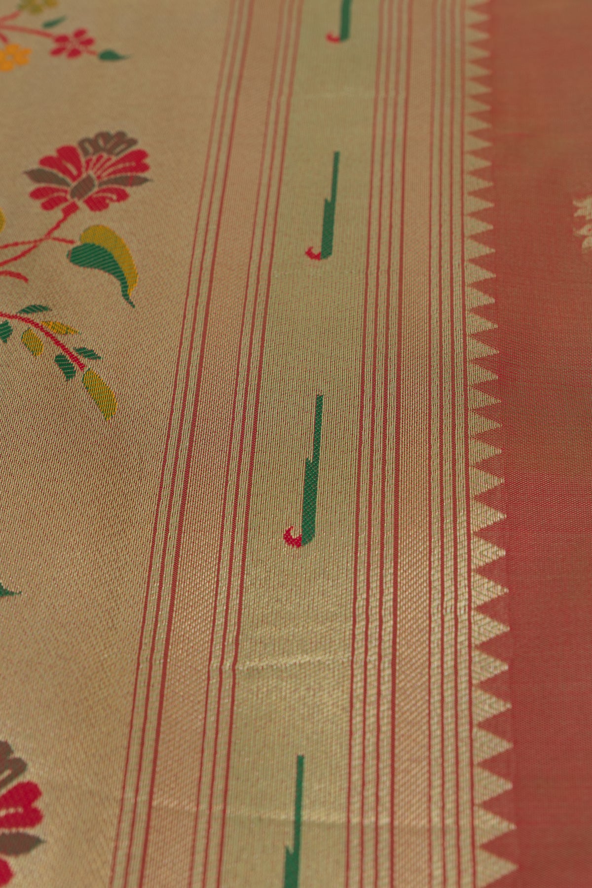 Dhoop Chaon Rust Katan Silk Paithani Saree with Rose Meena butti, Munya border and Brocade blouse