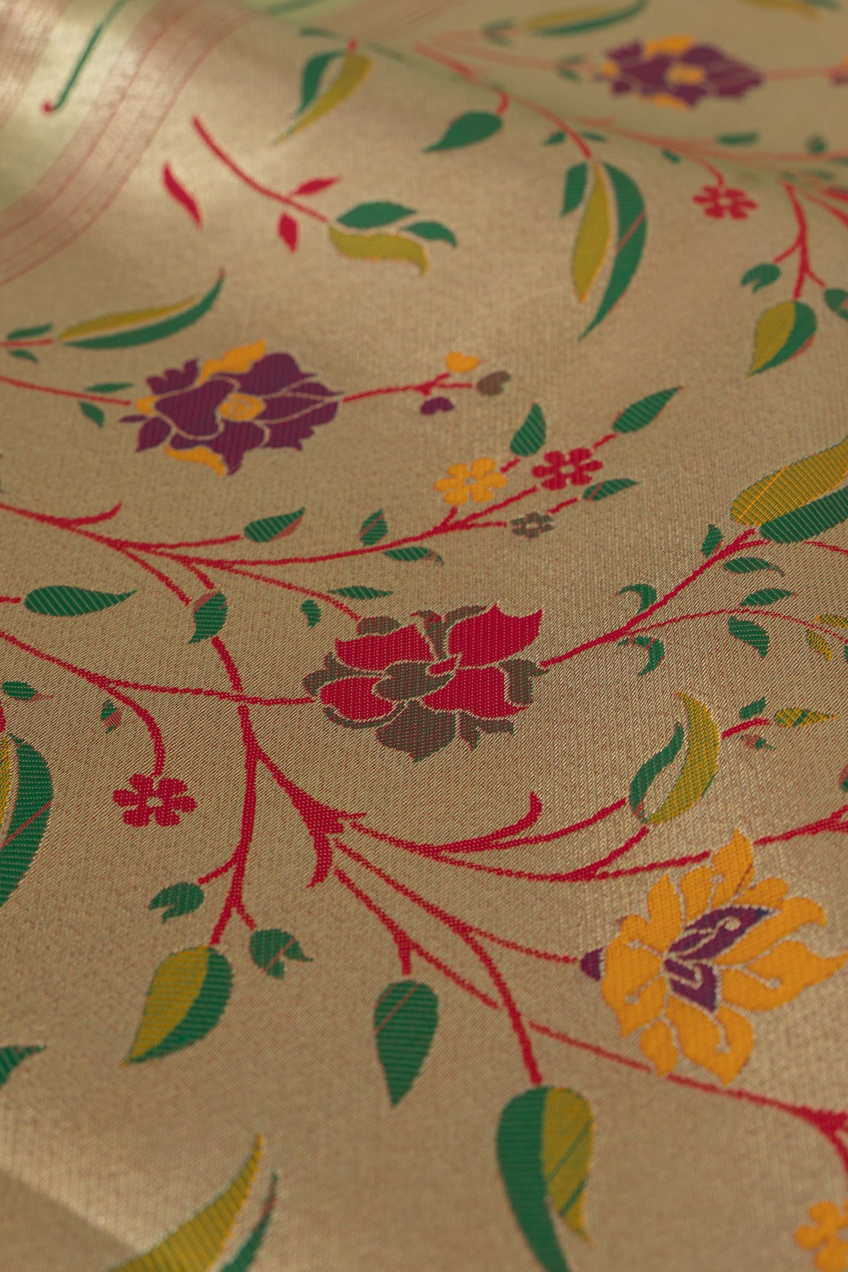 Dhoop Chaon Rust Katan Silk Paithani Saree with Rose Meena butti, Munya border and Brocade blouse