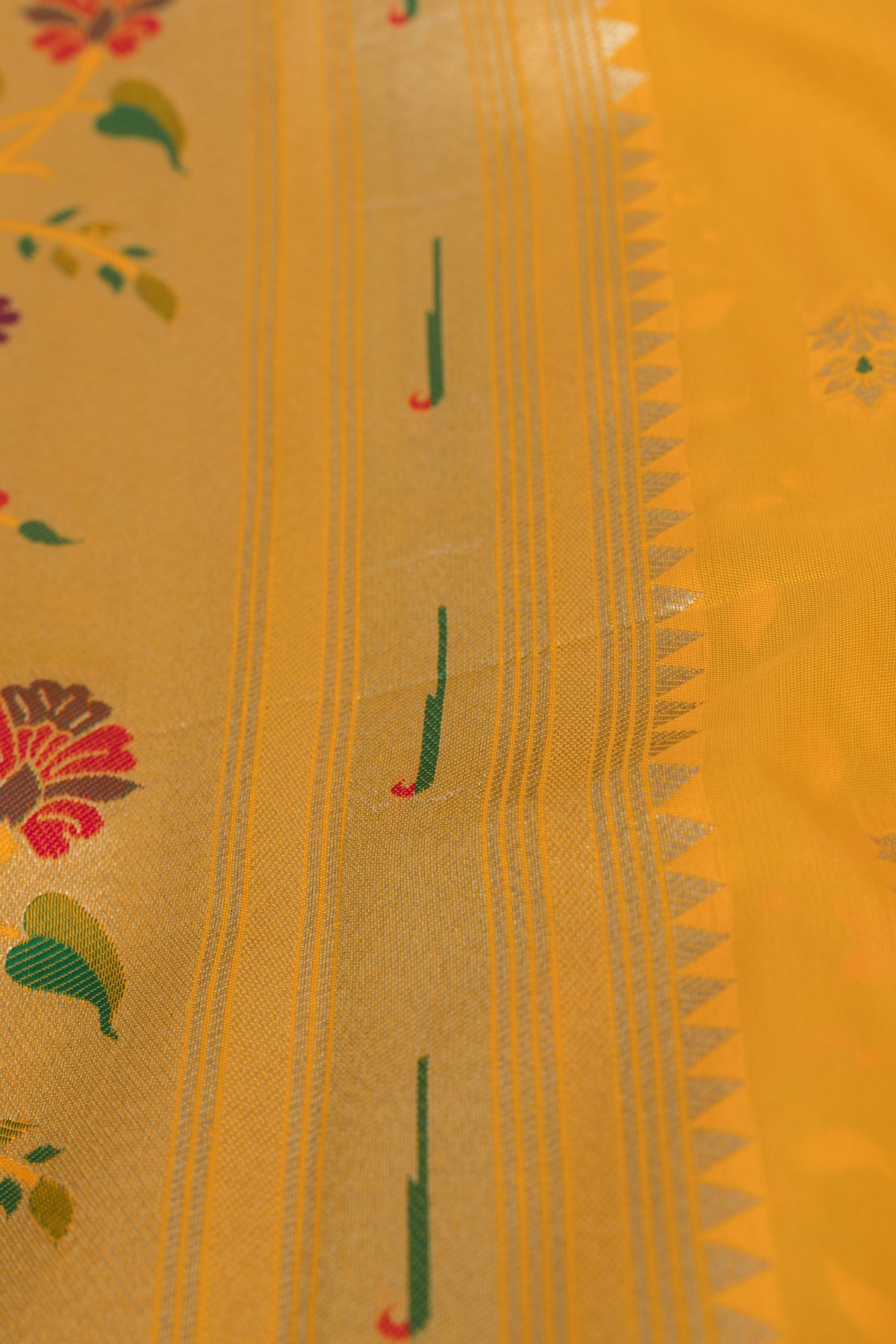 Haldi Yellow Katan Silk Paithani Saree with Rose Meena butti, Munya border and Brocade blouse