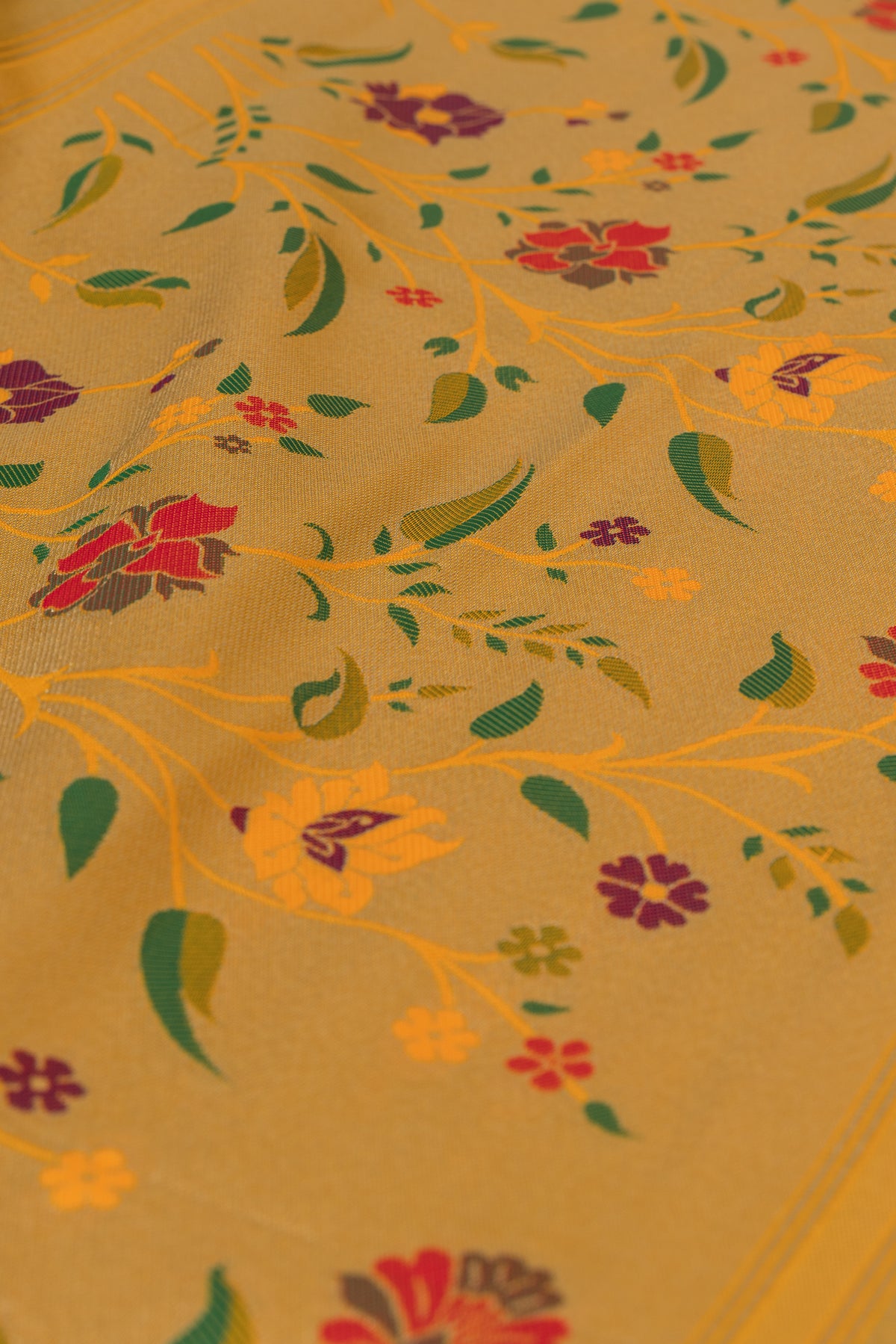 Haldi Yellow Katan Silk Paithani Saree with Rose Meena butti, Munya border and Brocade blouse