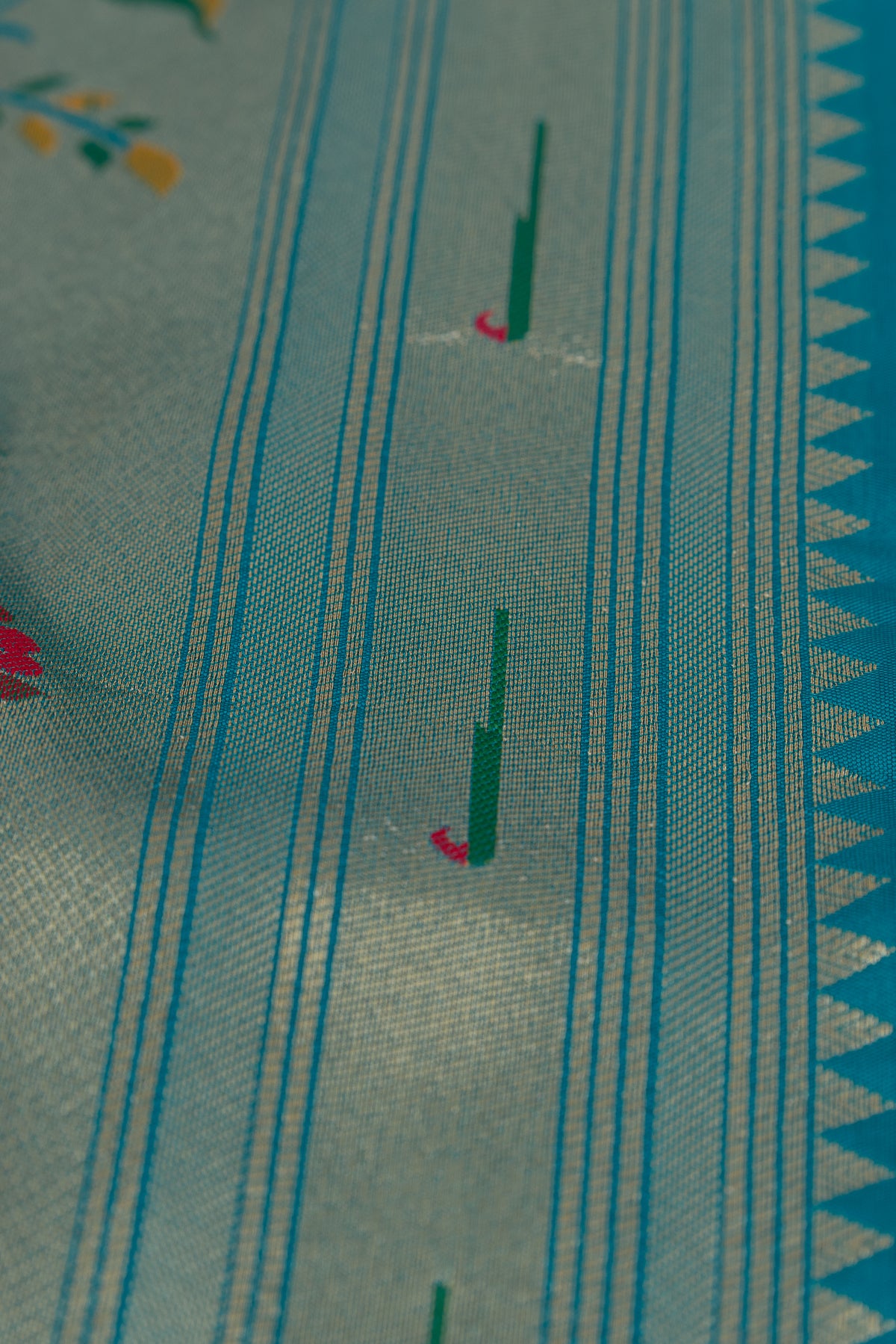 Morpankhi Blue Katan Silk Paithani Saree with Rose Meena butti, Munya border and Brocade blouse
