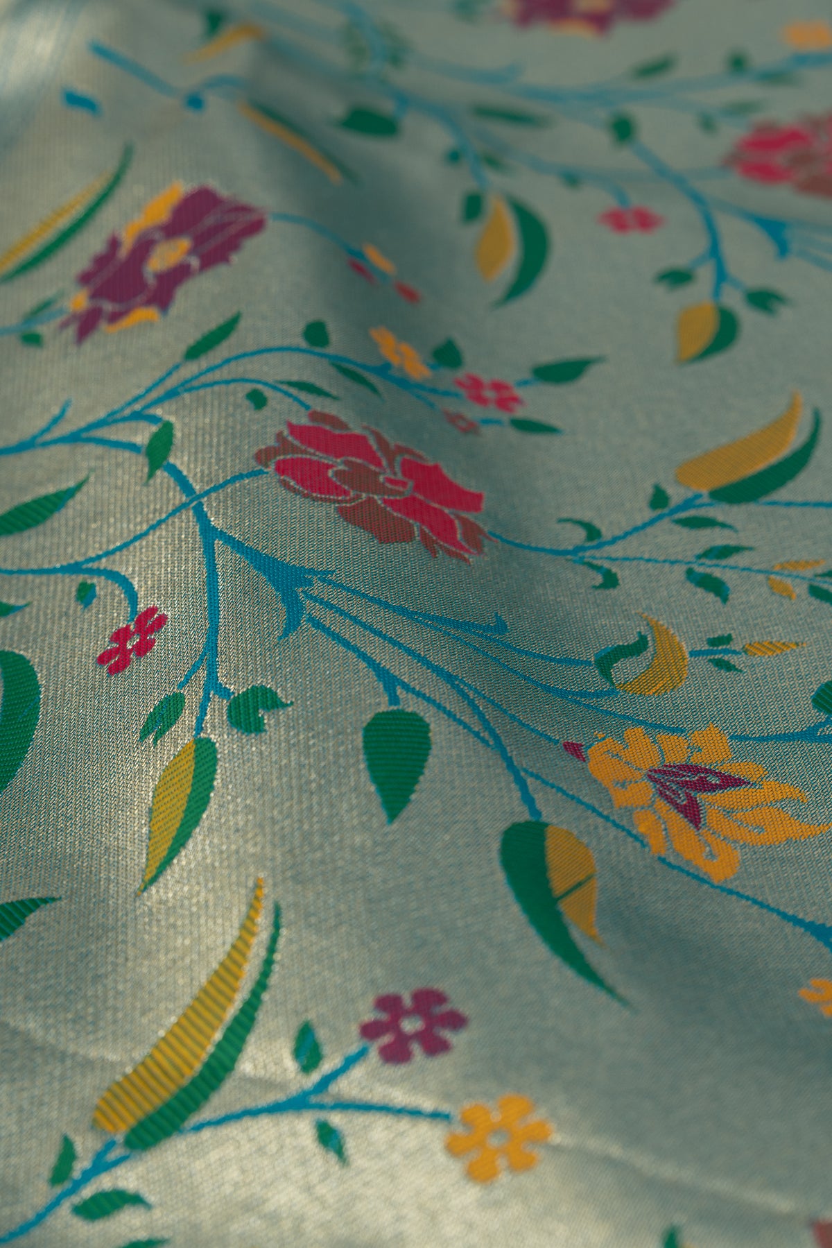Morpankhi Blue Katan Silk Paithani Saree with Rose Meena butti, Munya border and Brocade blouse