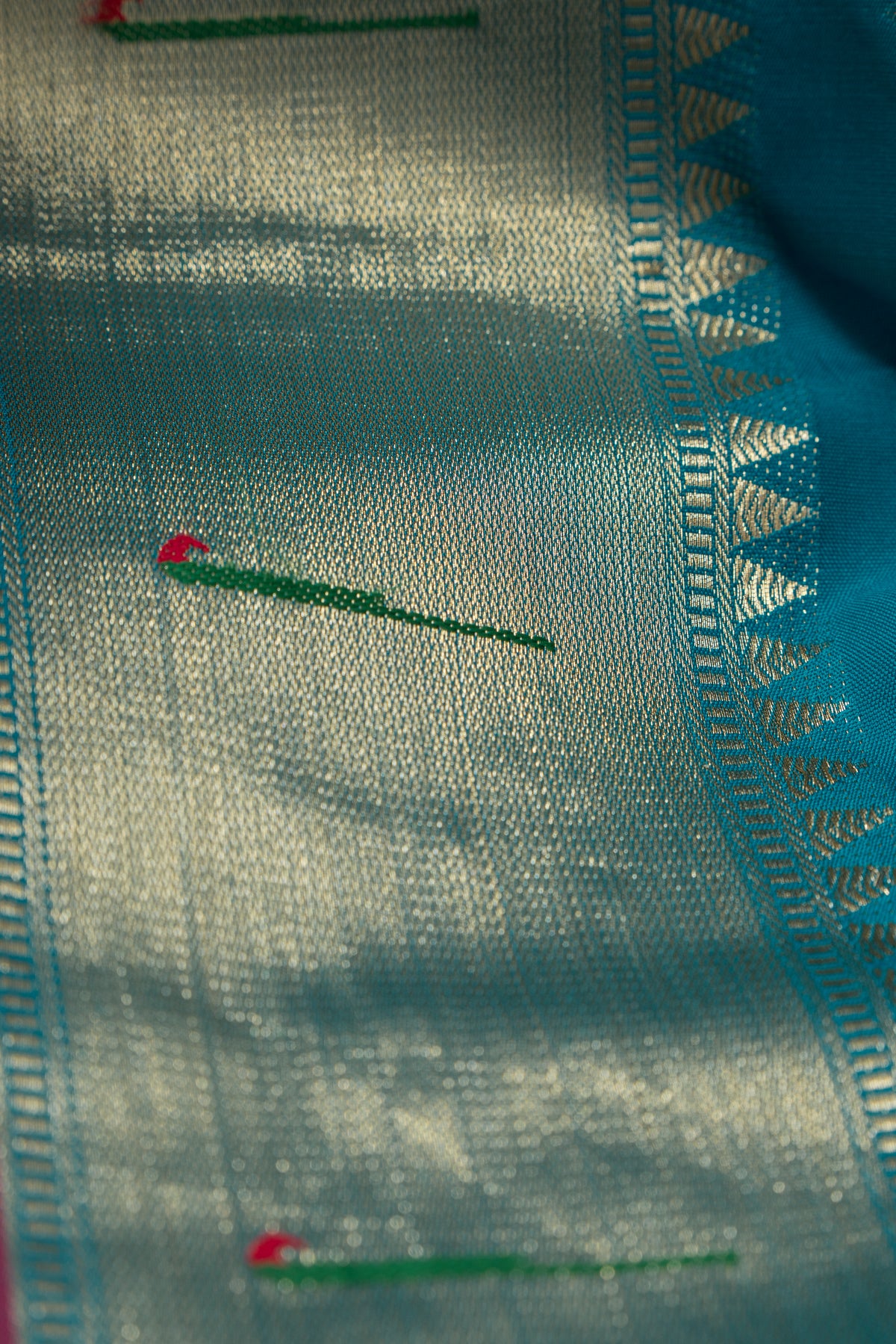 Morpankhi Blue Katan Silk Paithani Saree with Rose Meena butti, Munya border and Brocade blouse