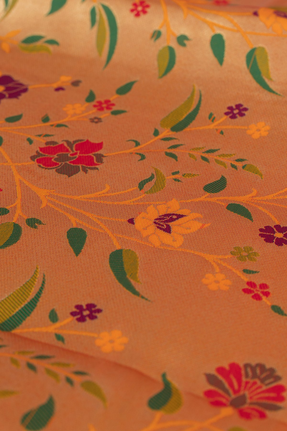 Kesari Orange Katan Silk Paithani Saree with Rose Meena butti, Munya border and Brocade blouse