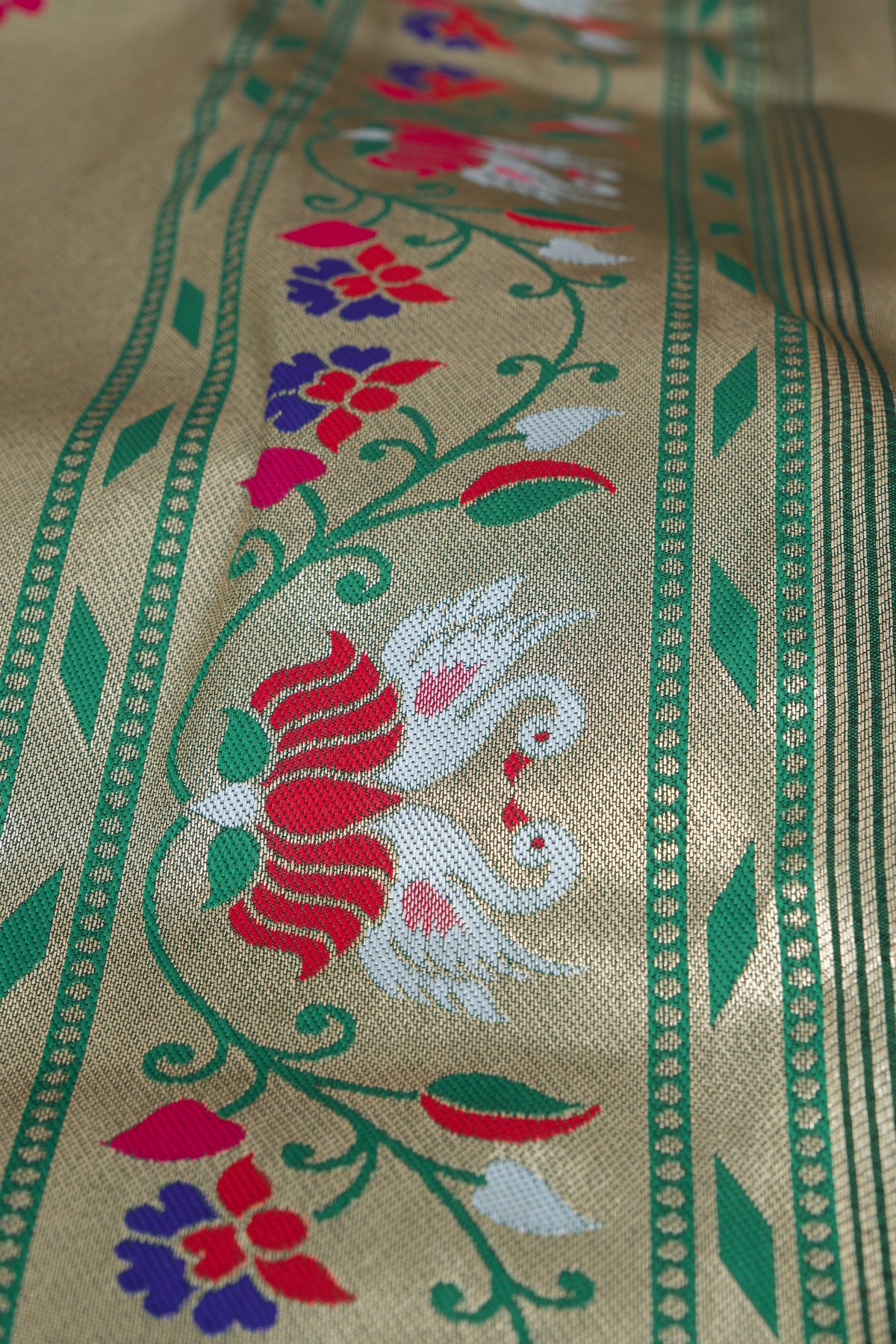 Bottle Green Apurva Silk Paithani Saree with Star Meena butti, and Rajhans Pallu
