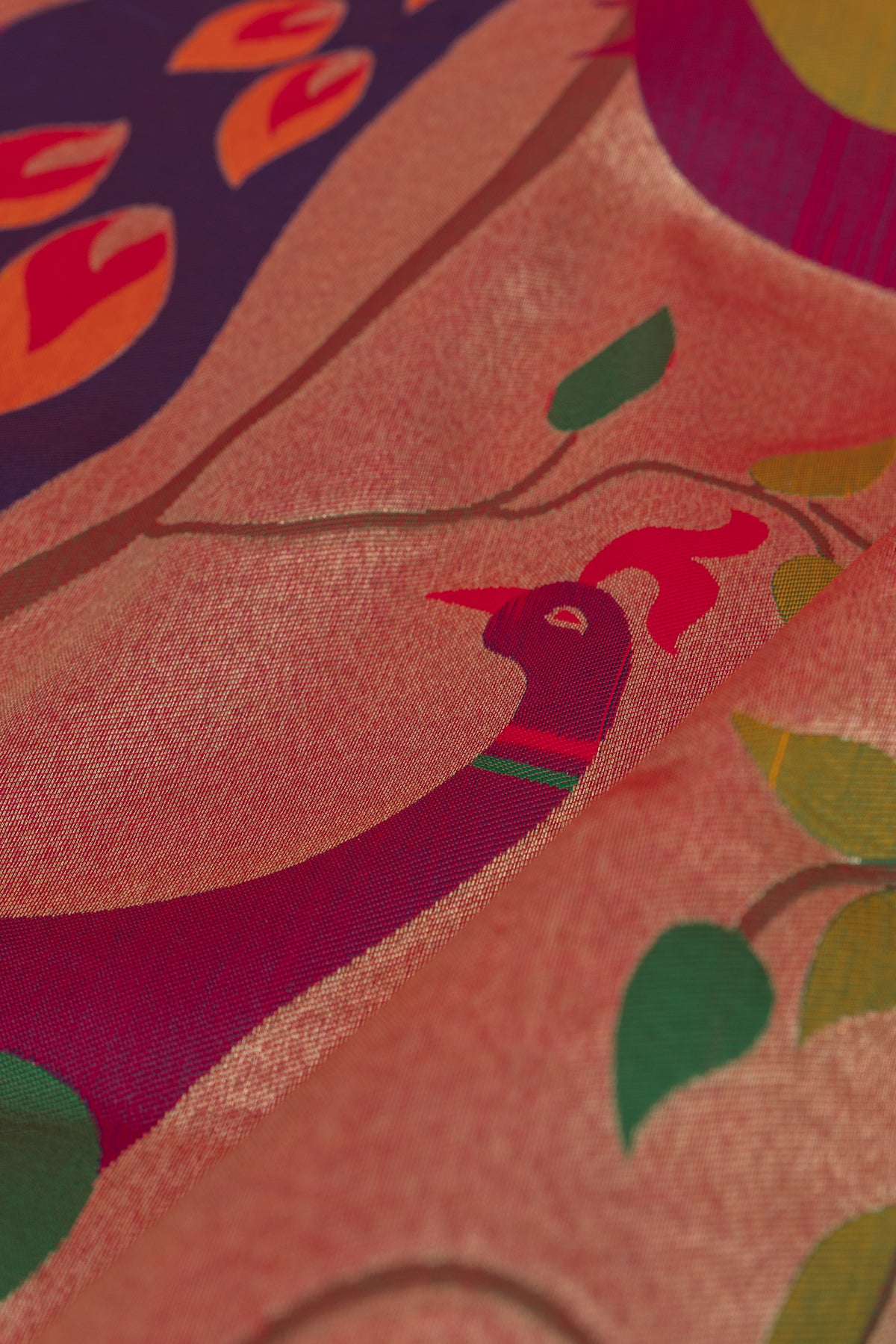 Dhoop Chaon Morpankhi Blue Katan Silk Paithani Saree with Meena butti, Muniya border and Dvi-Mayūra Vrikṣa