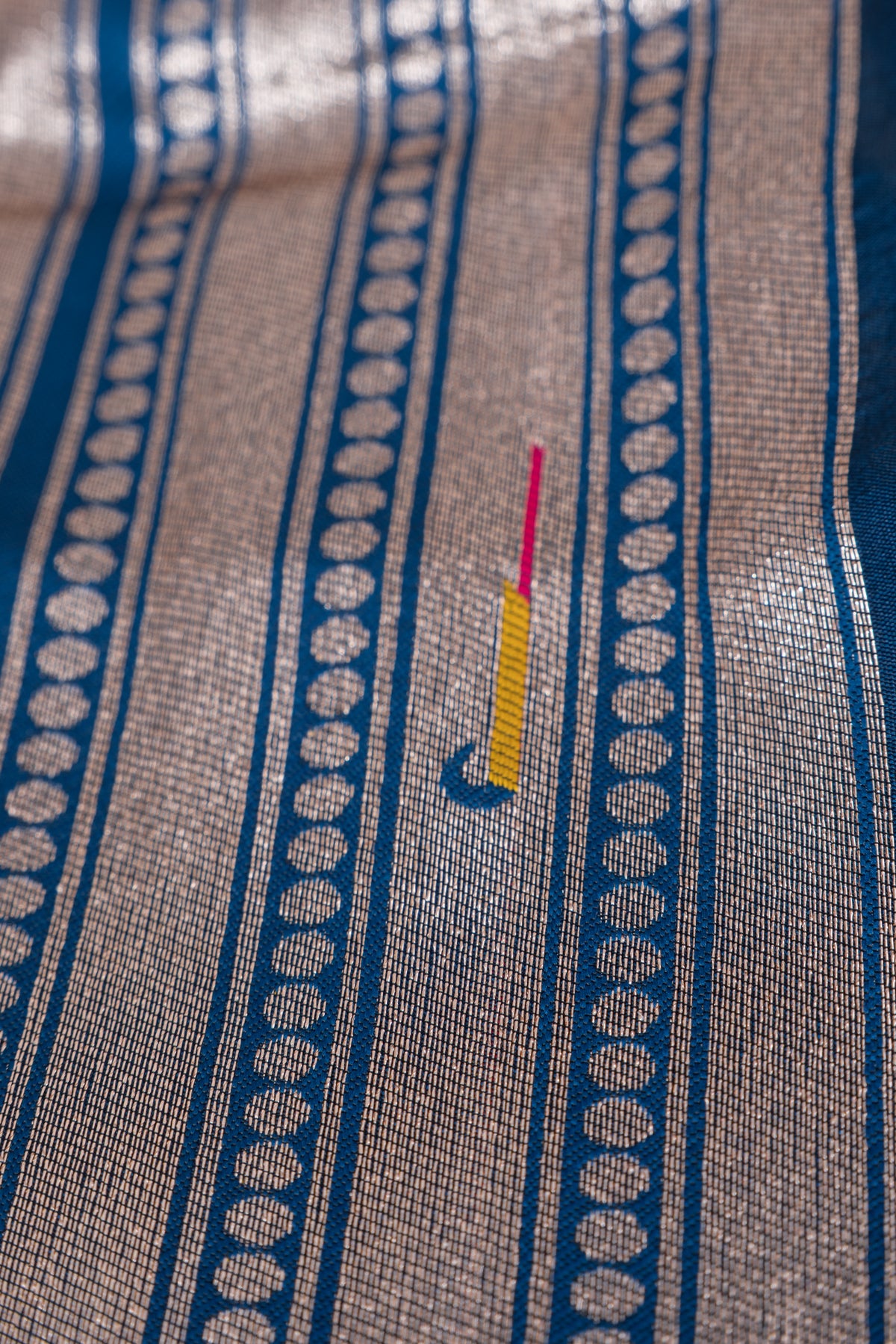 Midnight Blue Apurva Silk Paithani Saree with Round gold zari butti, Multi colour Muniya border, Multi Pallu and Brocade blouse