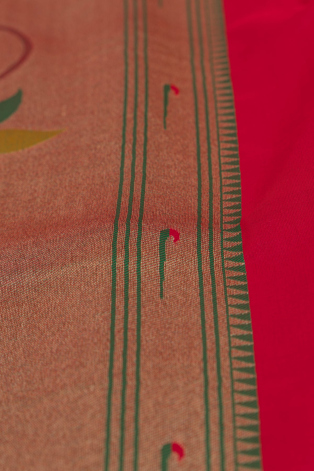 Royalty Red Katan Silk Paithani Saree with Meena butti, Muniya border and Dvi-Mayūra Vrikṣa