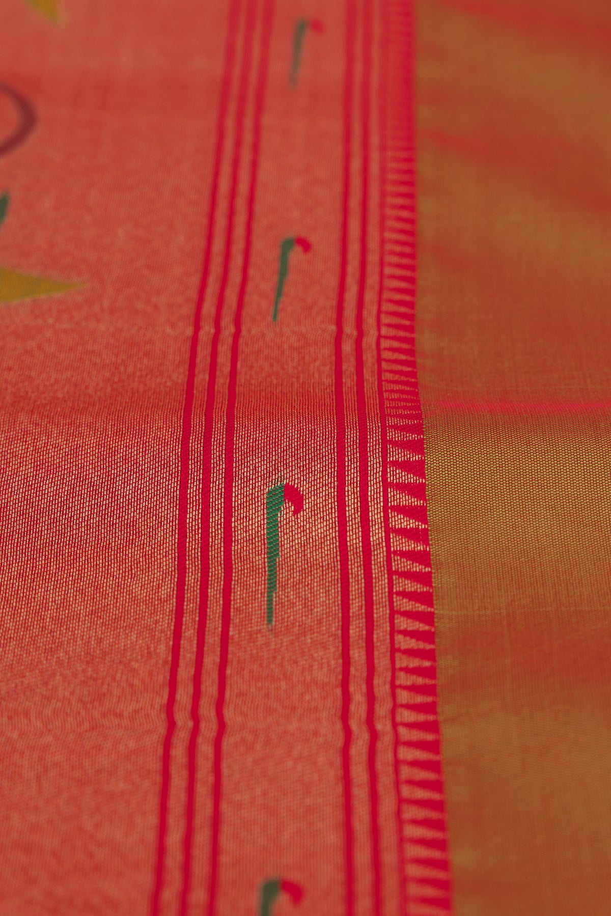 Mehndi Gold Katan Silk Paithani Saree with Meena butti, Muniya border and Dvi-Mayūra Vrikṣa
