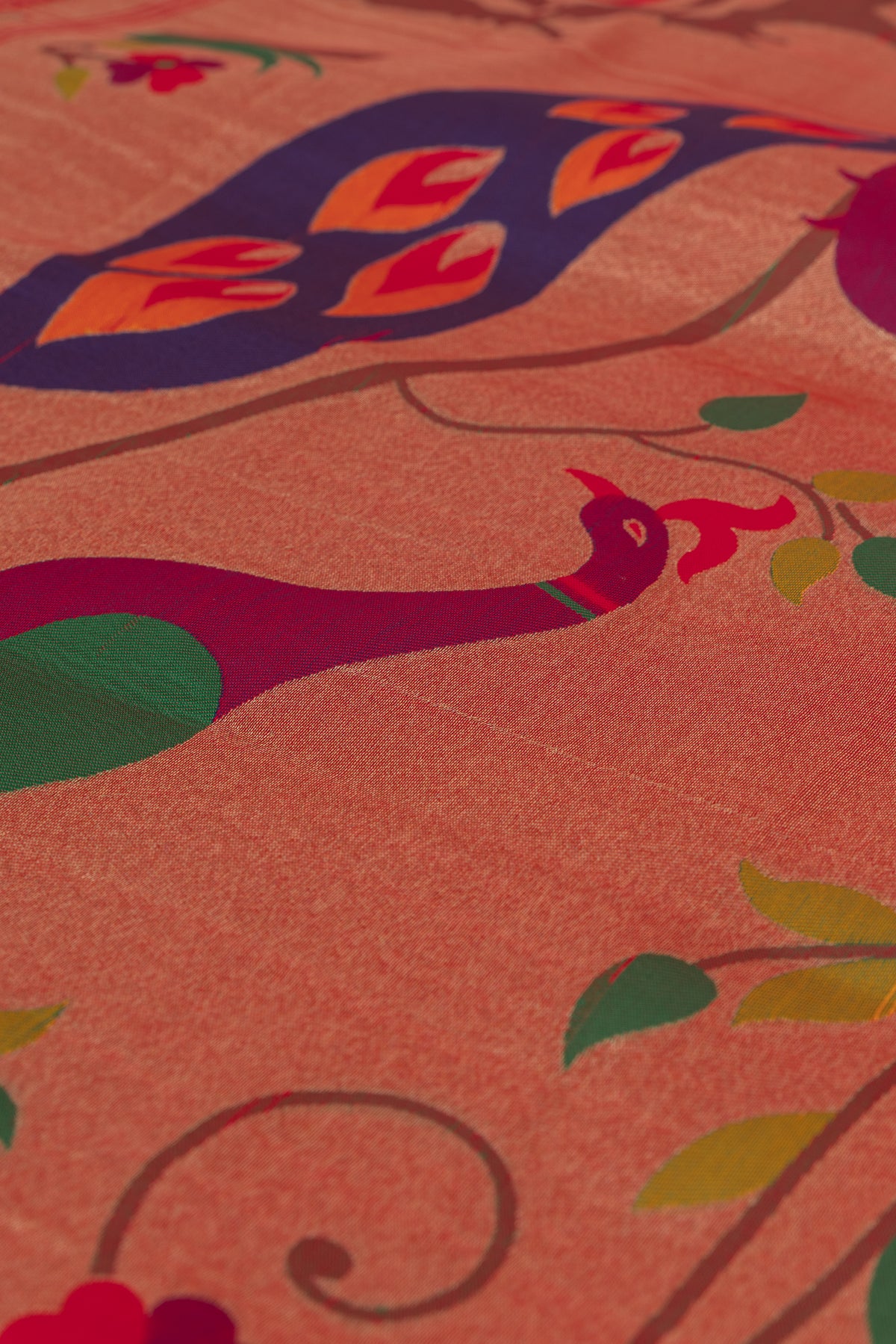 Mehndi Gold Katan Silk Paithani Saree with Meena butti, Muniya border and Dvi-Mayūra Vrikṣa