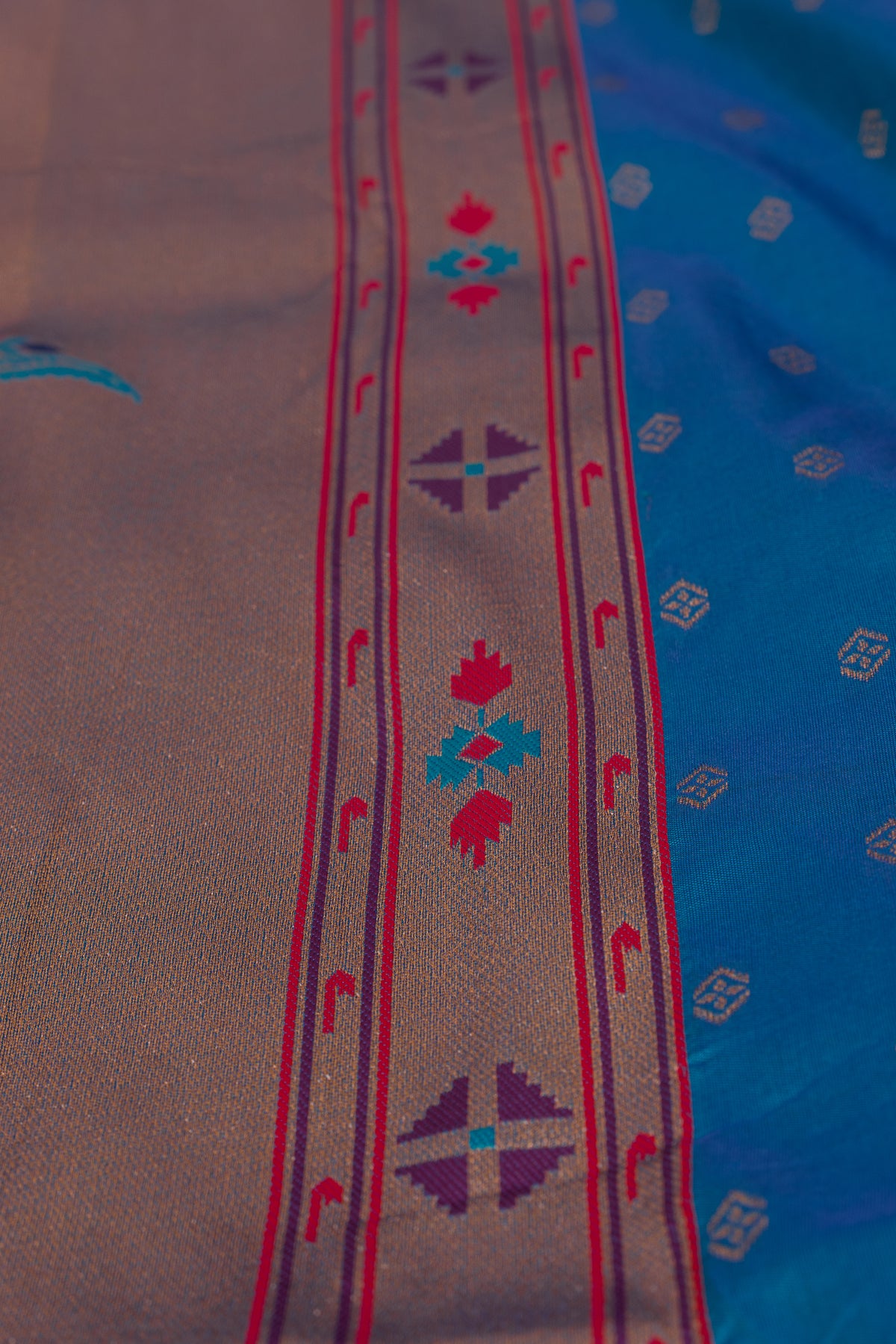 Chintamani Blue Apurva Silk Paithani Saree with Meena butti, gold zari and Ṣaṭmayūrapallu