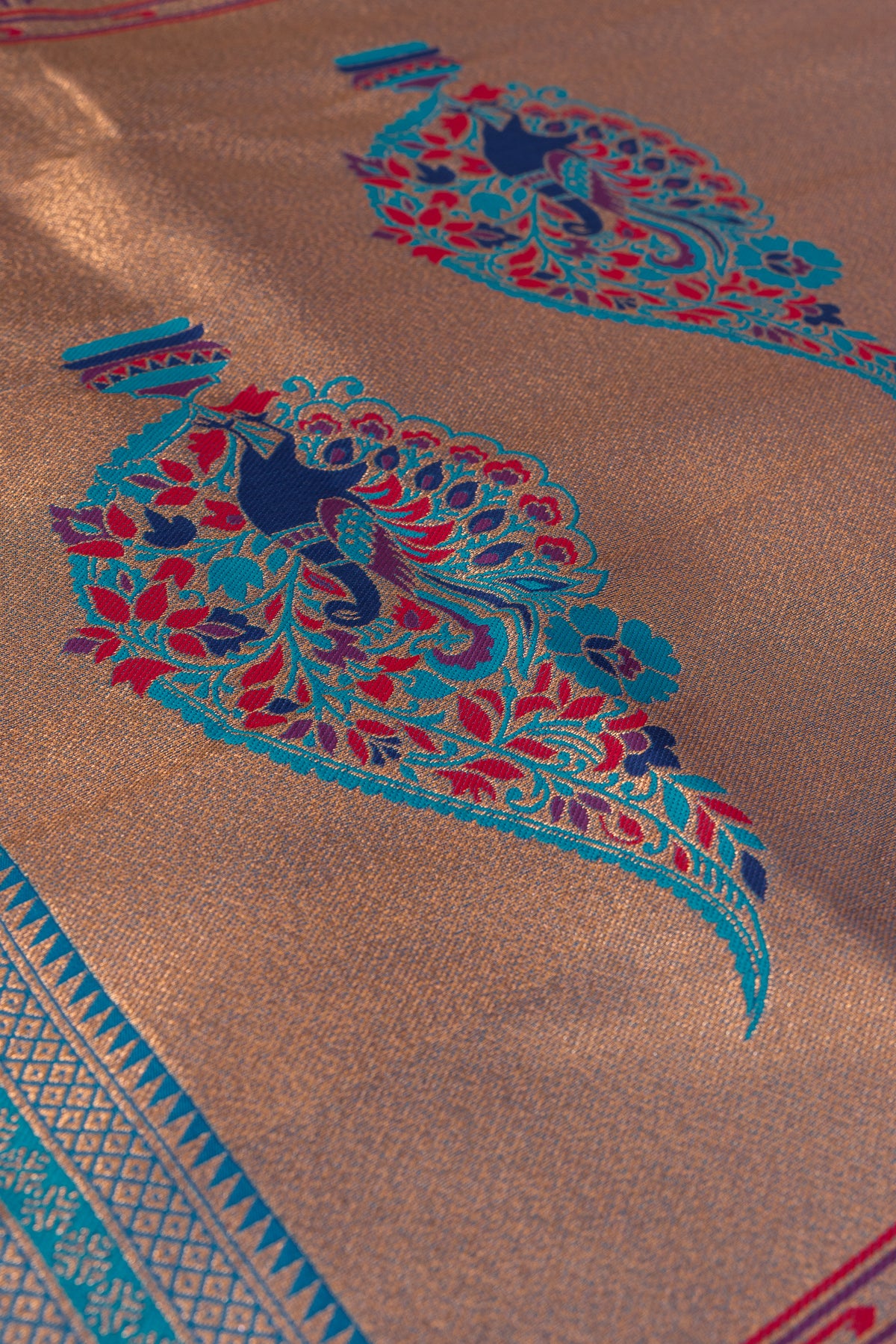 Chintamani Blue Apurva Silk Paithani Saree with Meena butti, gold zari and Ṣaṭmayūrapallu