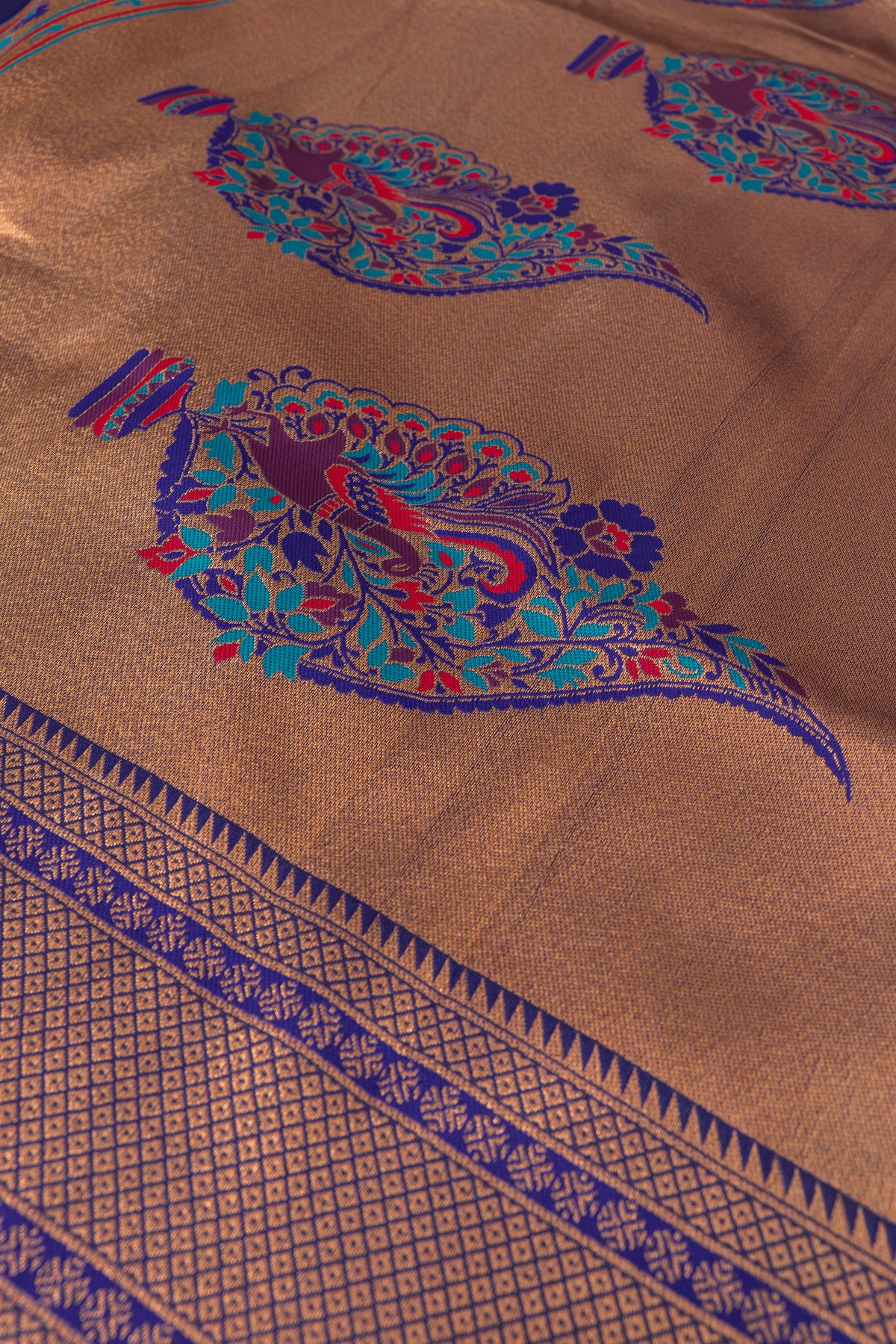 Royal Purple Apurva Silk Paithani Saree with Meena butti, gold zari and Ṣaṭmayūrapallu