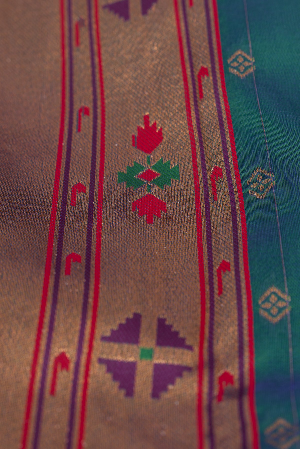 Peacock Green Apurva Silk Paithani Saree with Meena butti, gold zari and Ṣaṭmayūrapallu