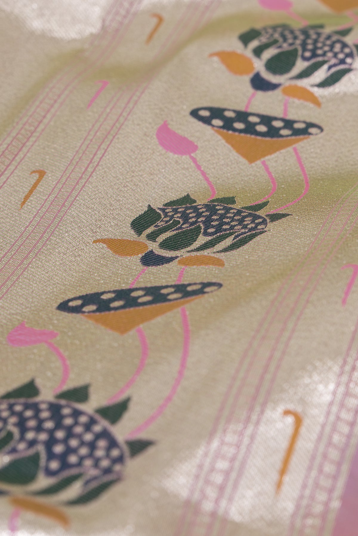 Pastel Pink Apurva Silk Paithani Saree with Triple Muniya border and Lotus Pallu