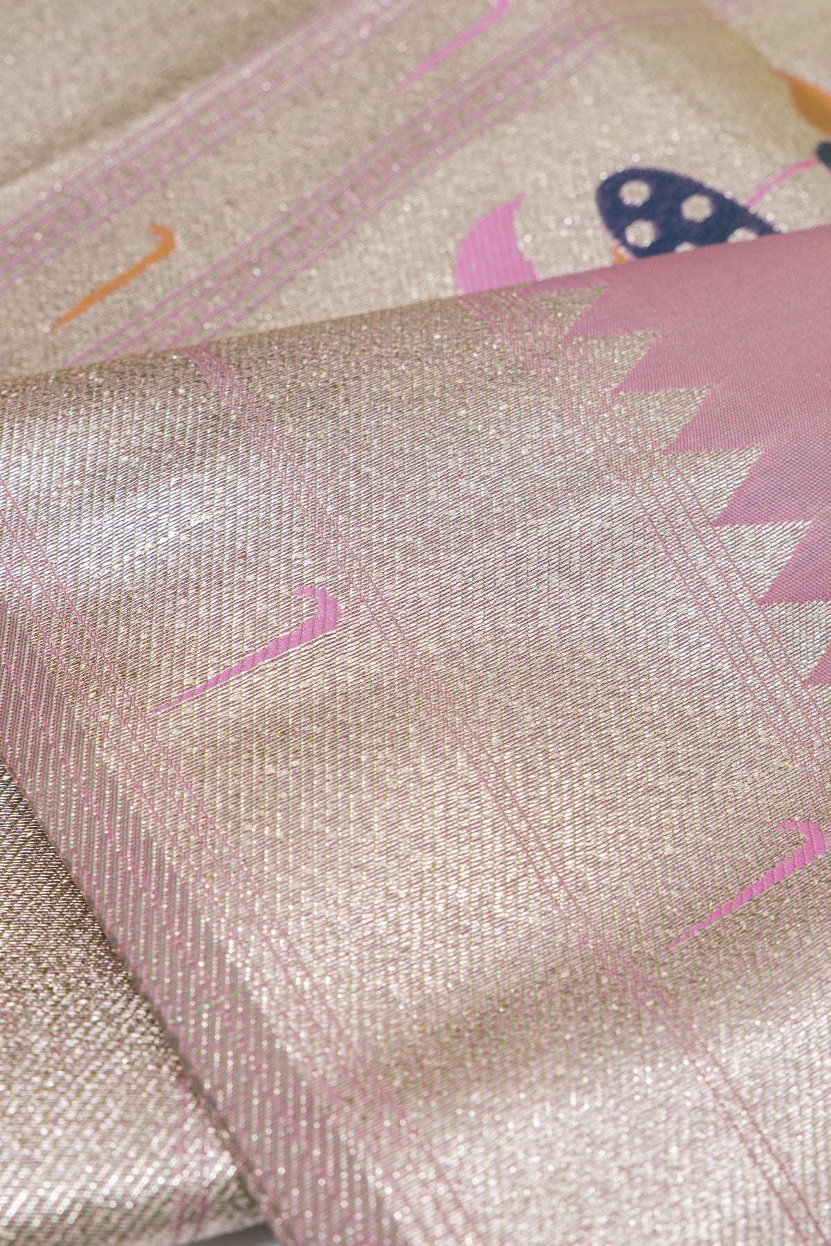 Pastel Pink Apurva Silk Paithani Saree with Triple Muniya border and Lotus Pallu