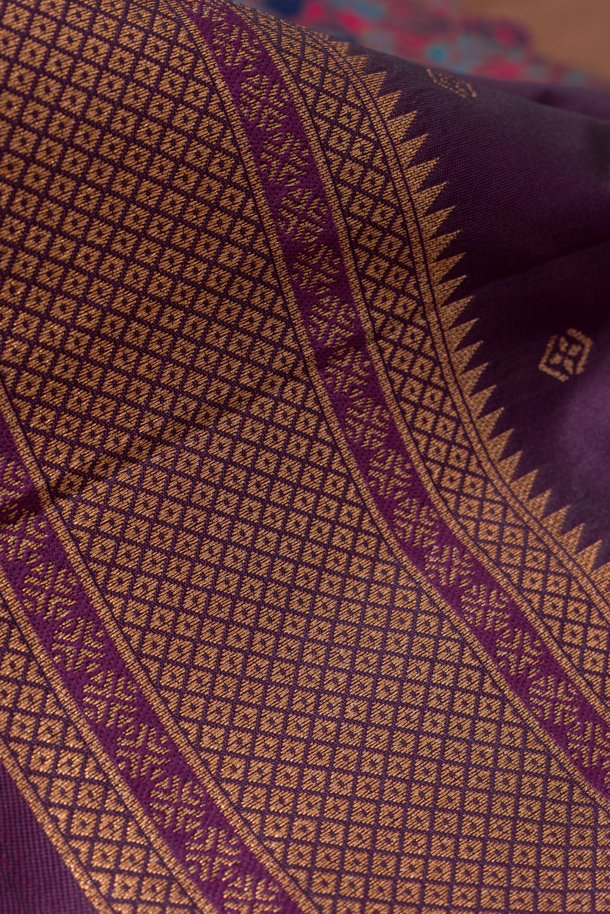 Plum Purple Apurva Silk Paithani Saree with Meena butti, gold zari and Ṣaṭmayūrapallu
