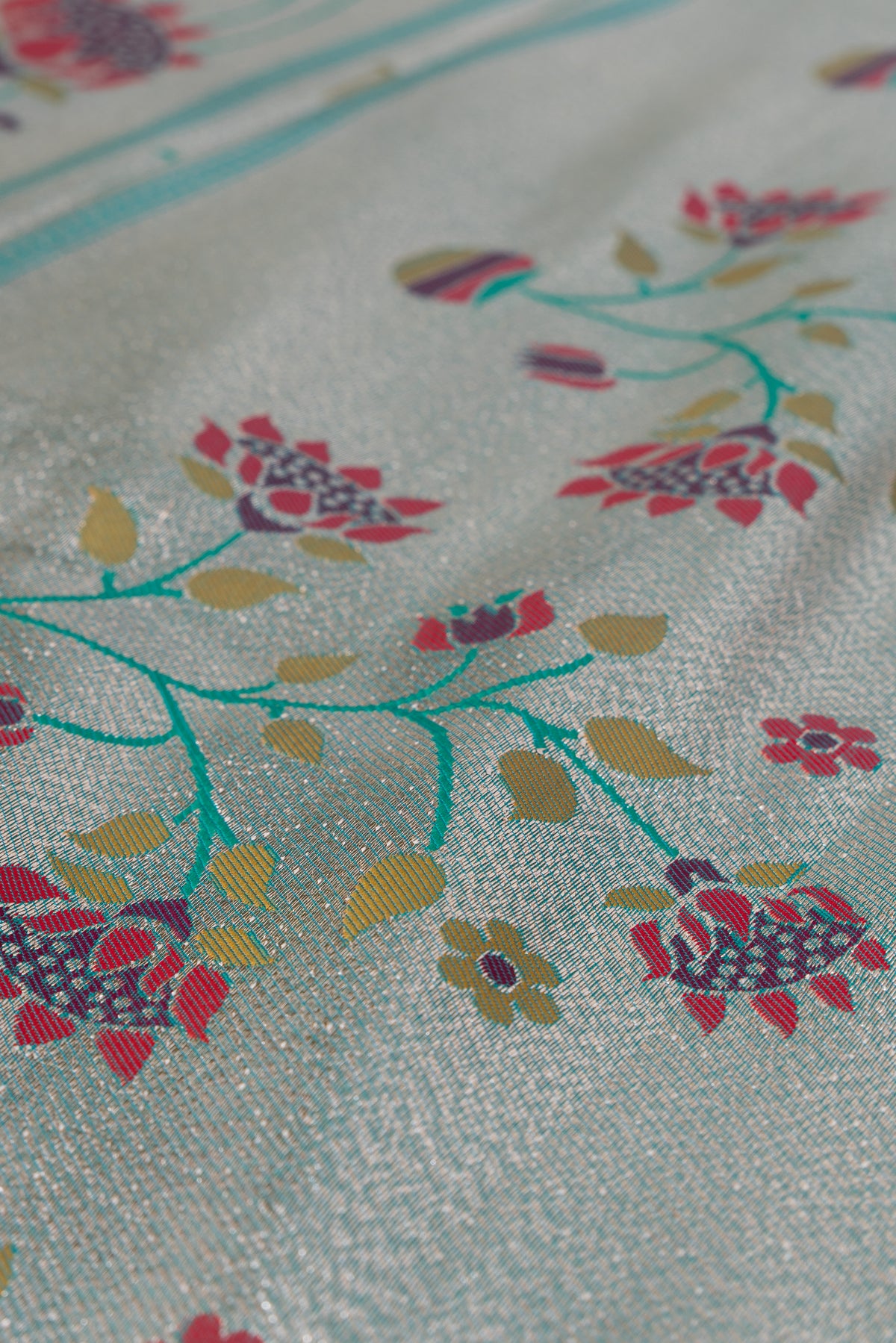 Sea Green Apurva Silk Paithani Saree with Triple Muniya border and Lotus Pallu