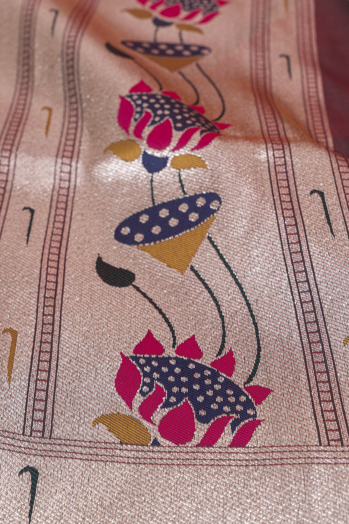 Chocolate Brown Apurva Silk Paithani Saree with Triple Muniya border and Lotus Pallu