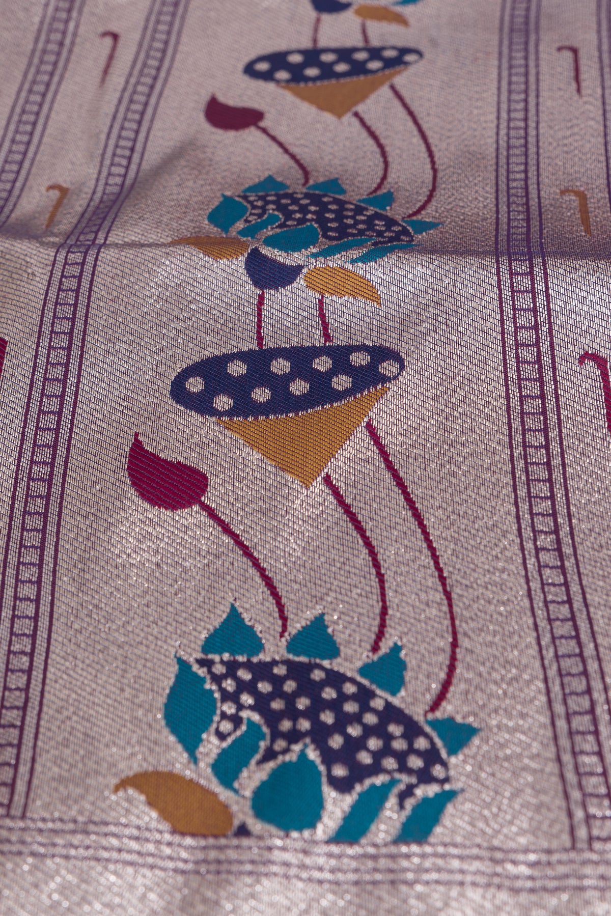 Purple Apurva Silk Paithani Saree with Triple Muniya border and Lotus Pallu
