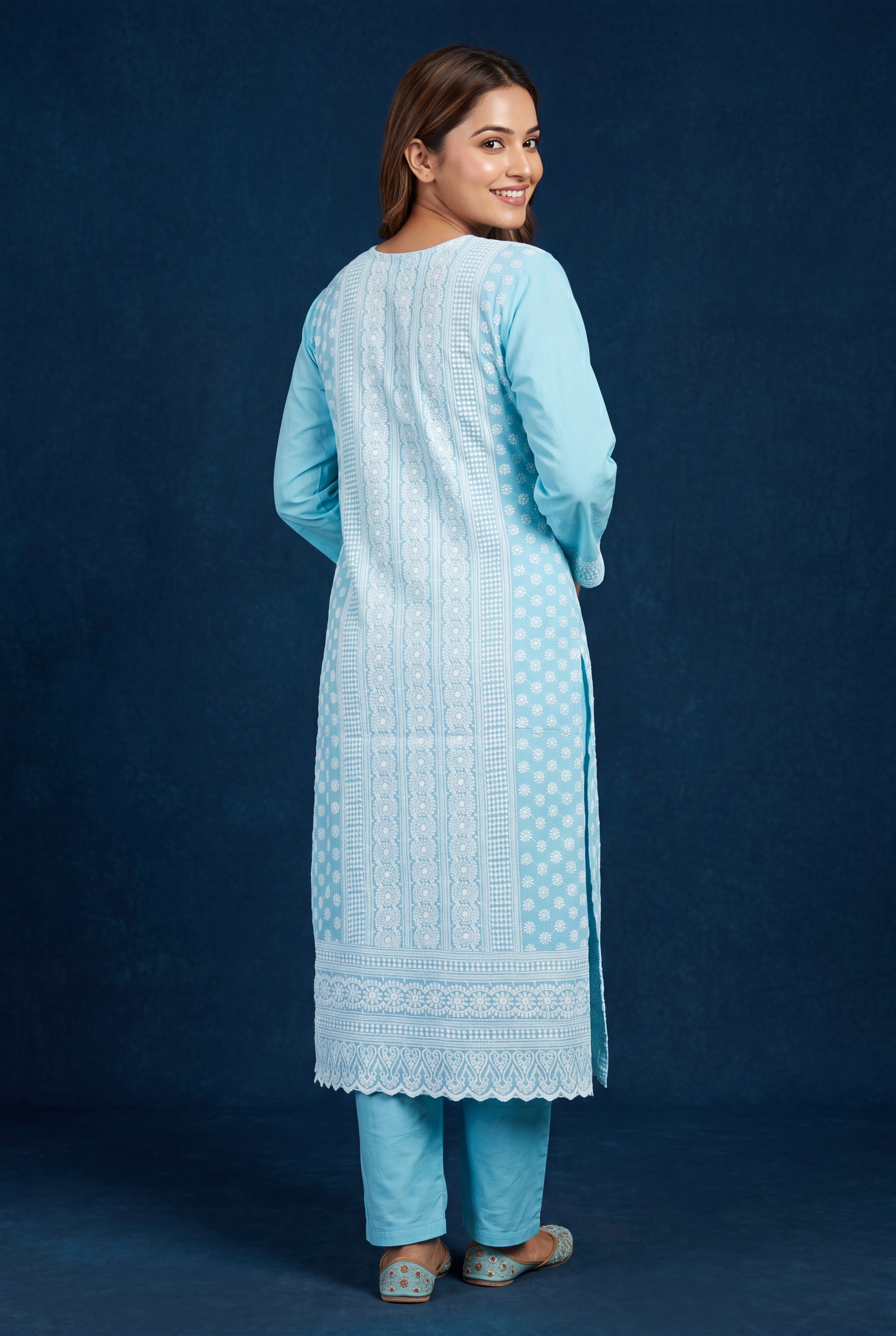 Baby Blue Neelambra Cotton Kurti with Chikankari Embroidary
