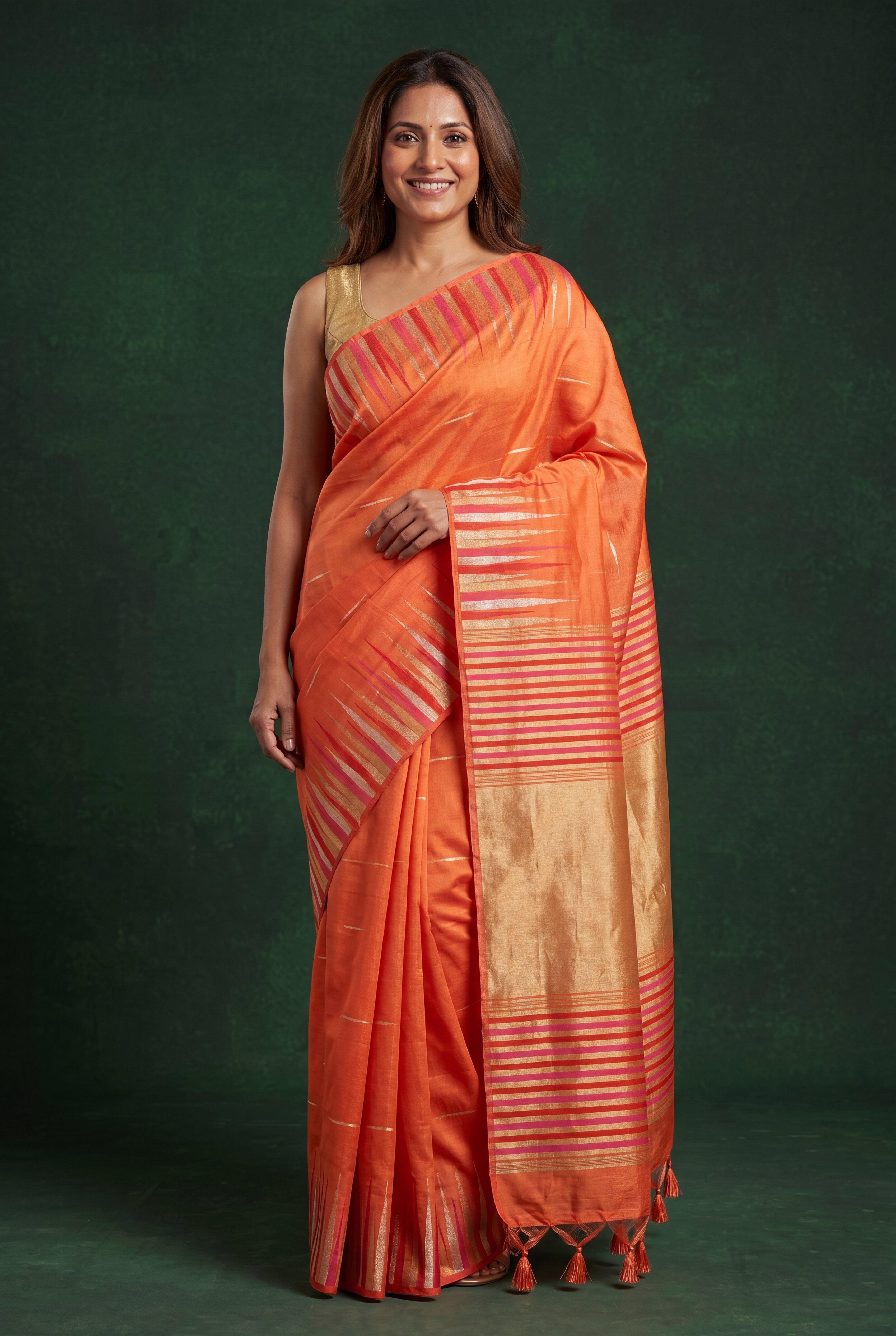 Baby Peach Tussar Silk Saree with Resham and Zari Irkal border