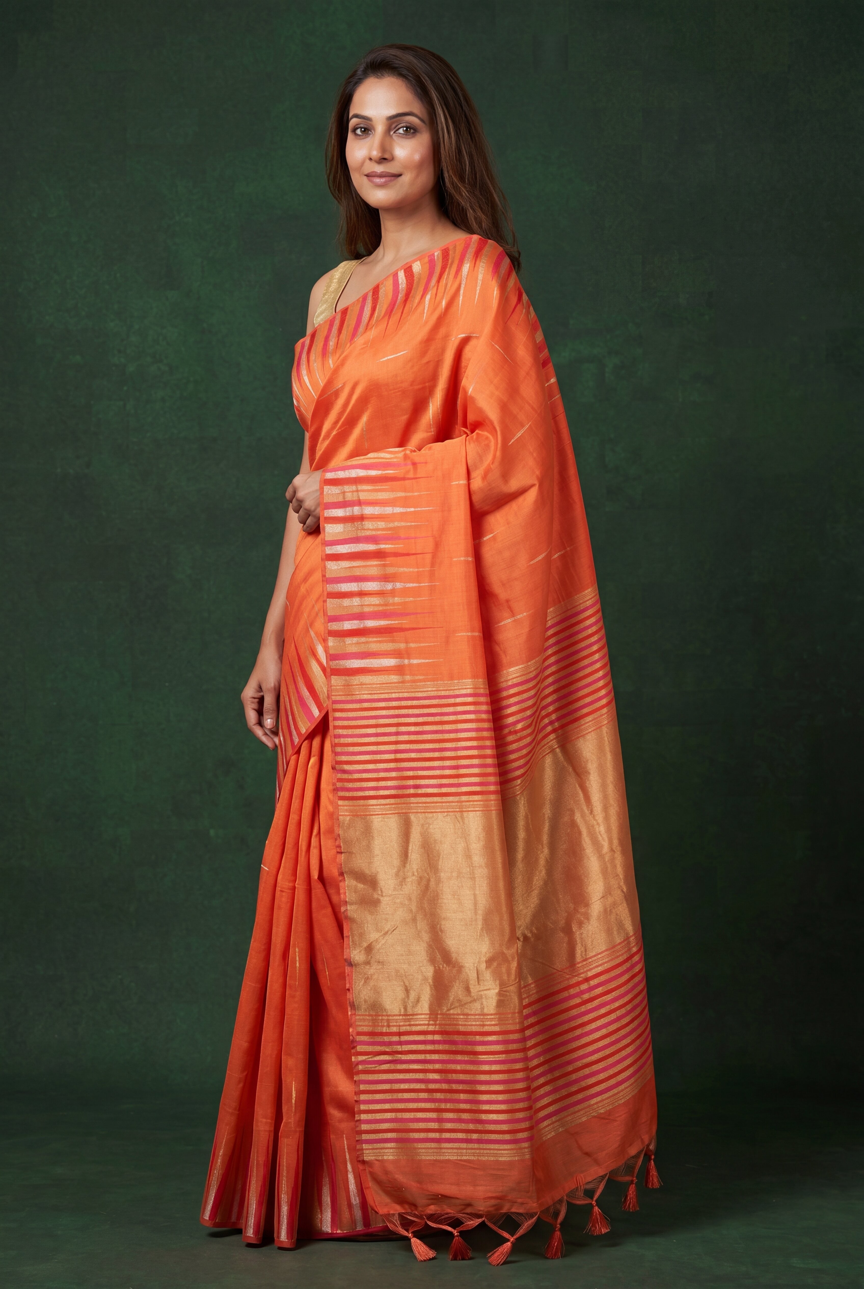 Baby Peach Tussar Silk Saree with Resham and Zari Irkal border