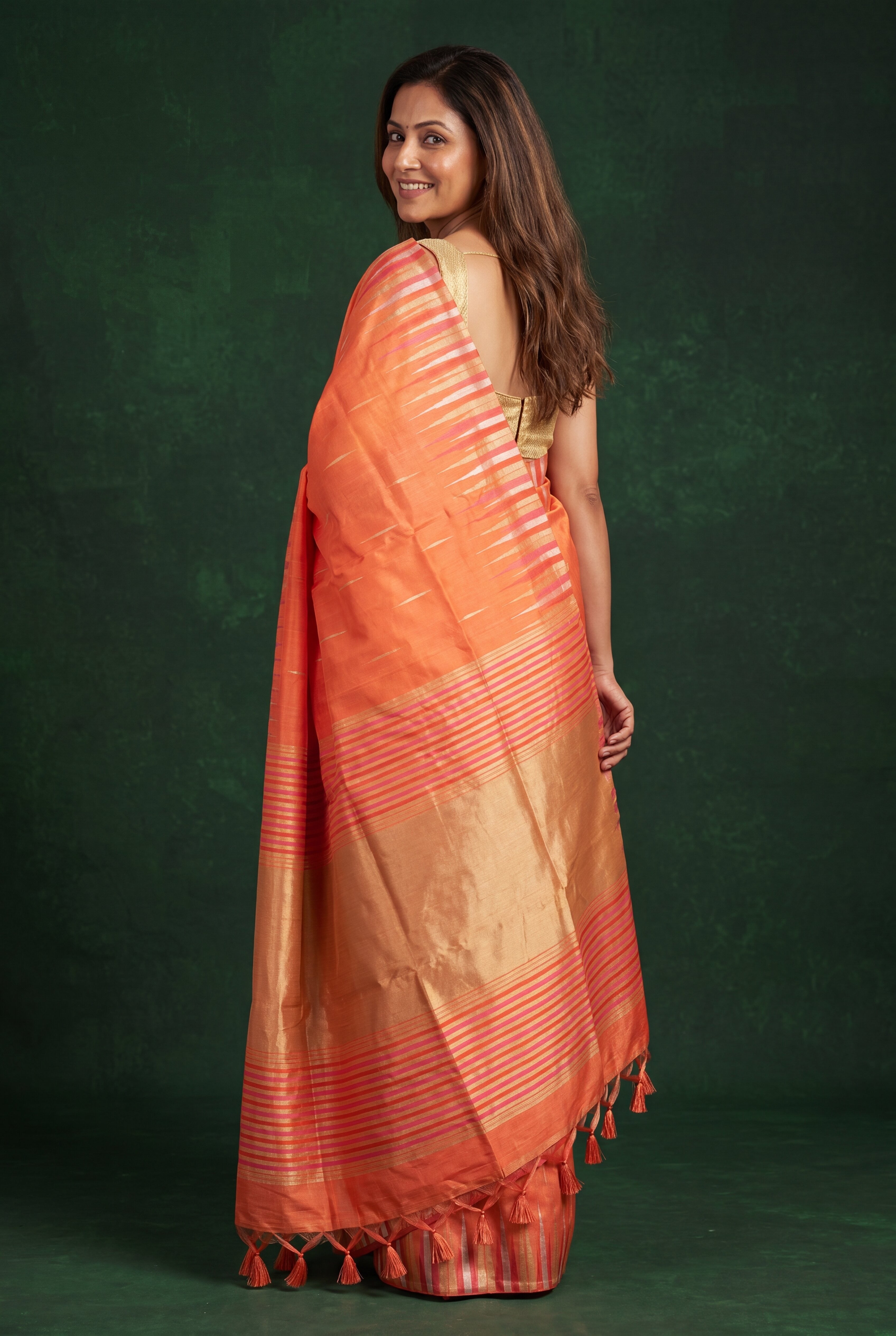 Baby Peach Tussar Silk Saree with Resham and Zari Irkal border