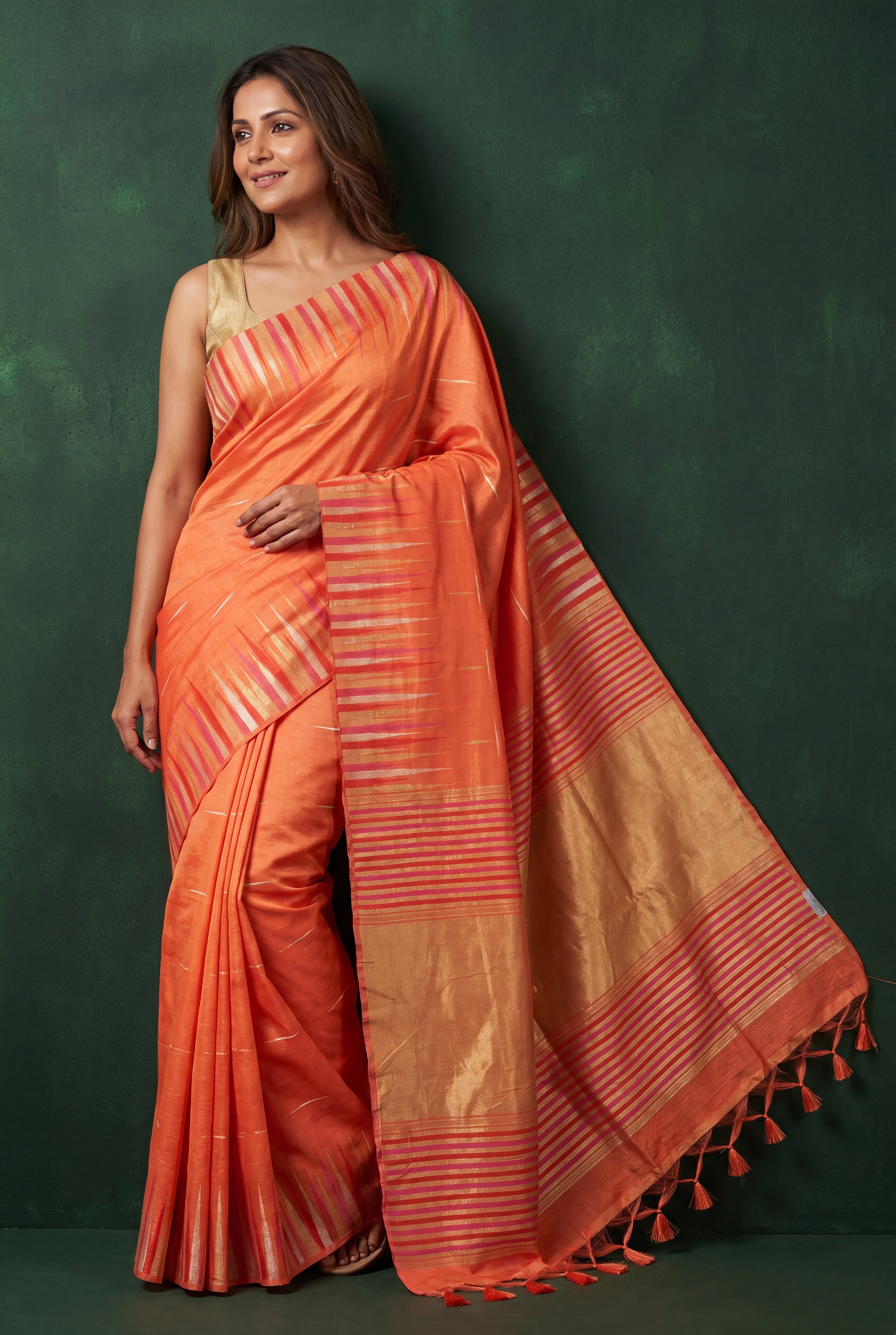 Baby Peach Tussar Silk Saree with Resham and Zari Irkal border