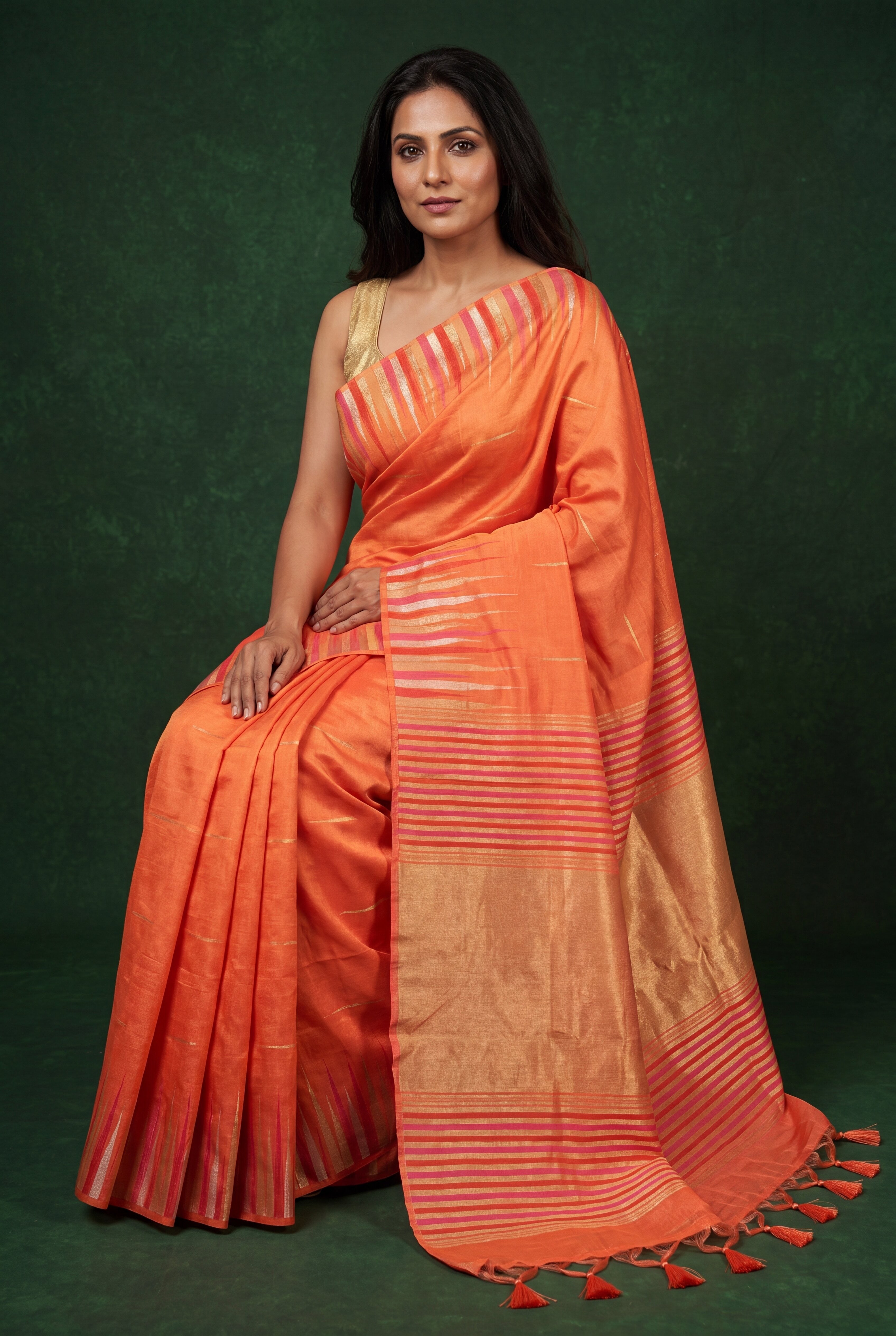 Baby Peach Tussar Silk Saree with Resham and Zari Irkal border
