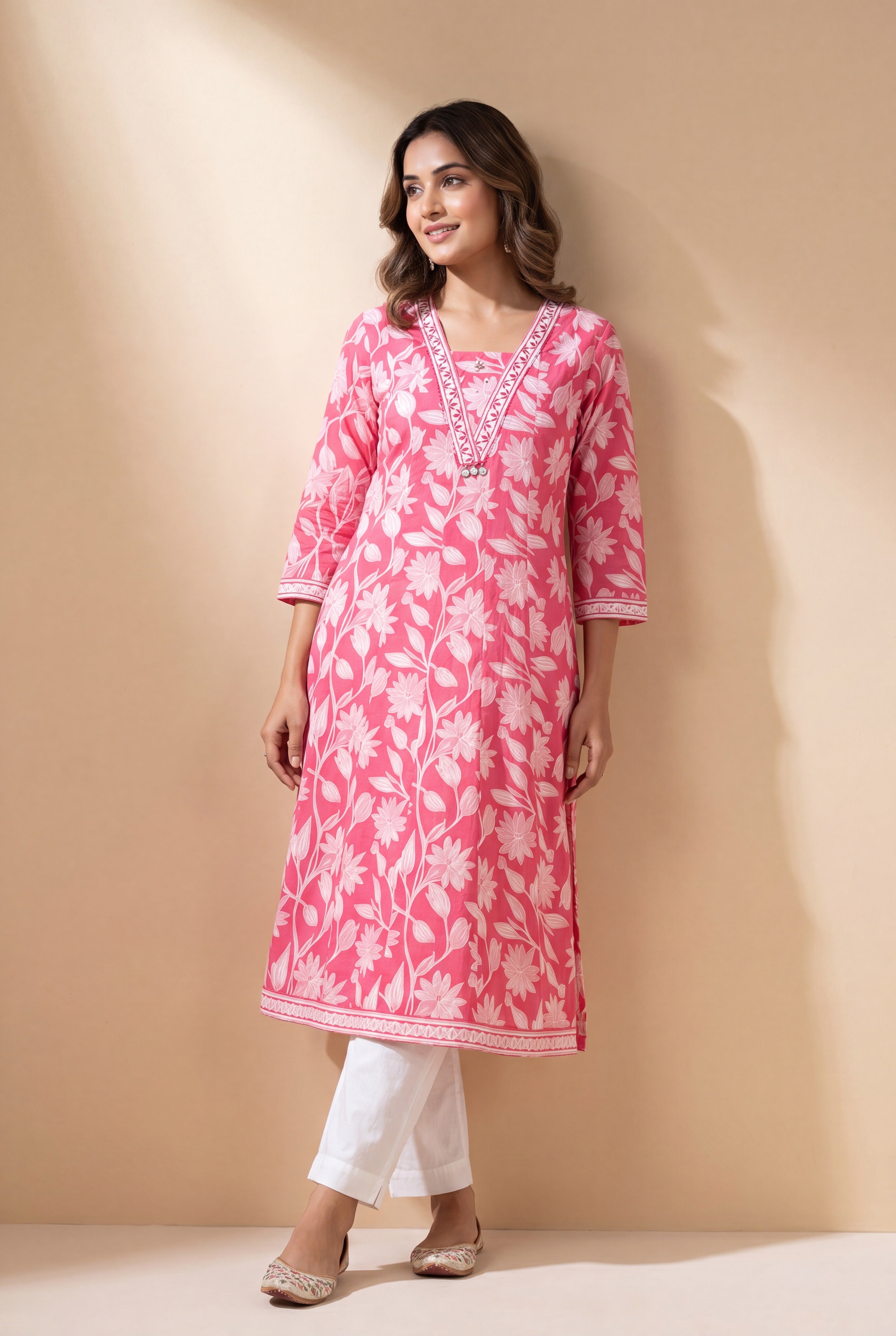 Baby Pink Āvarņa Cotton Kurti