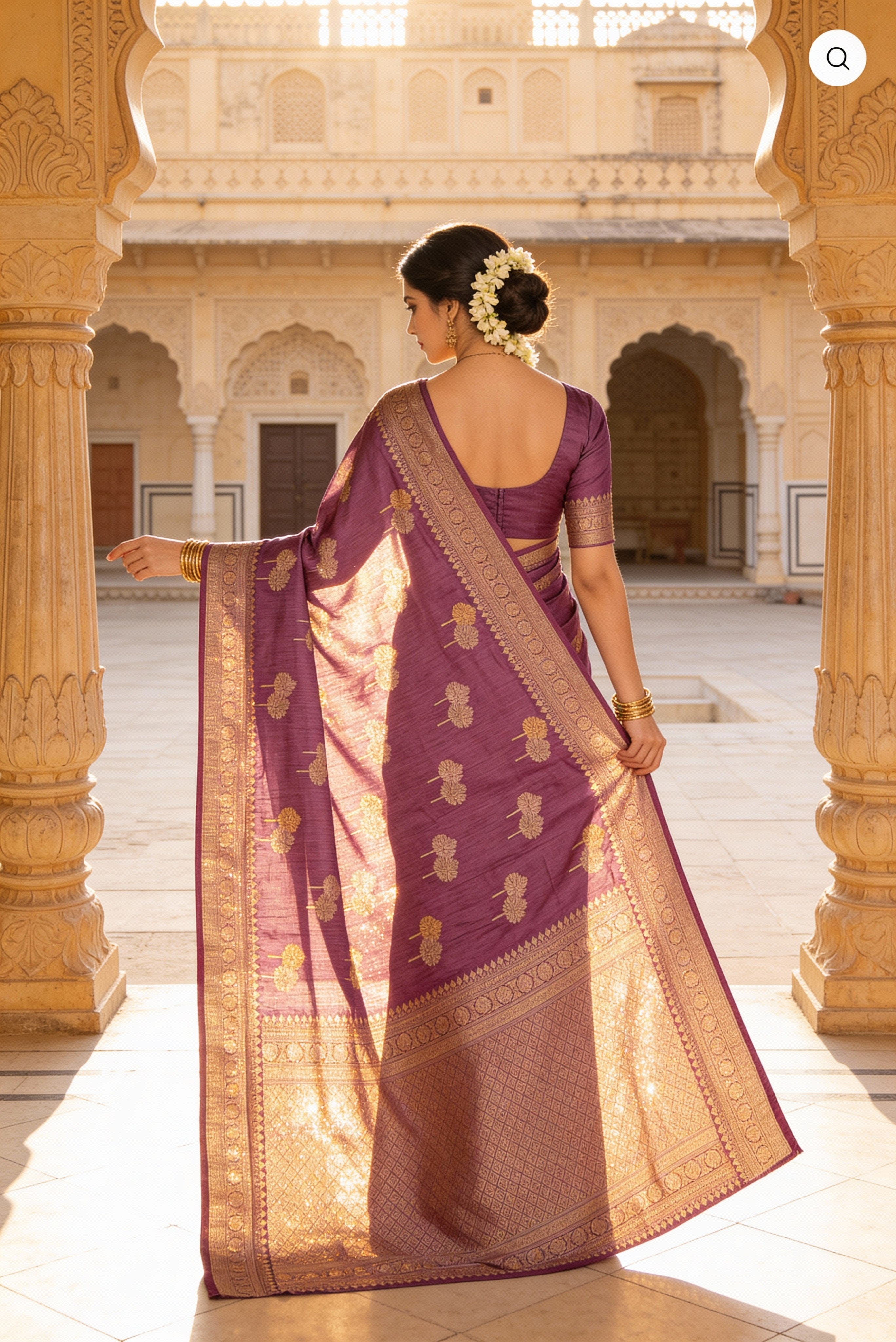 Dusty Rose Jute Silk Saree with Gold and Copper Zariwork